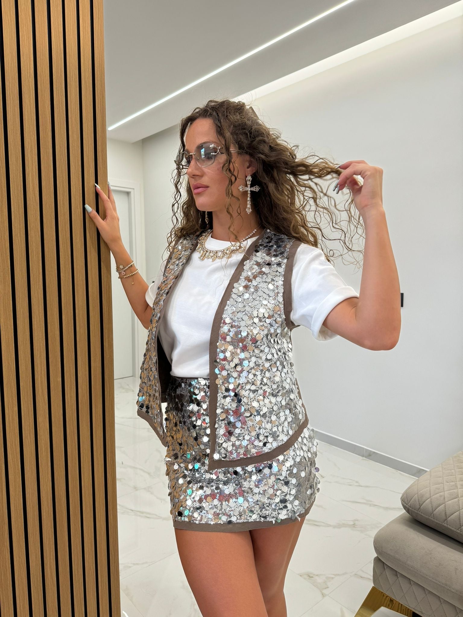 Cordset gilet e gonna paillettes