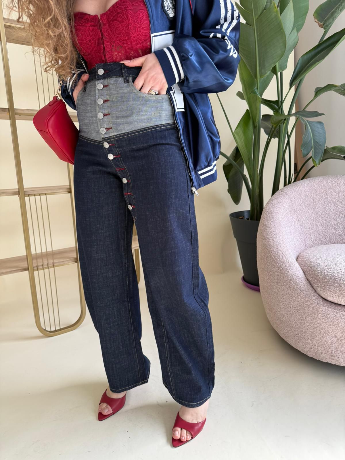 Jeans ballon vita alta con bottoni