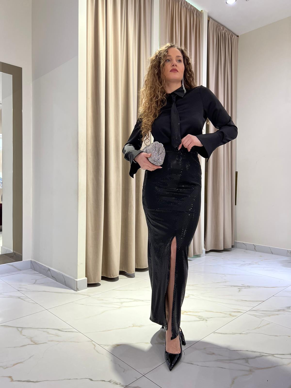 Cordset gonna e camicia strass