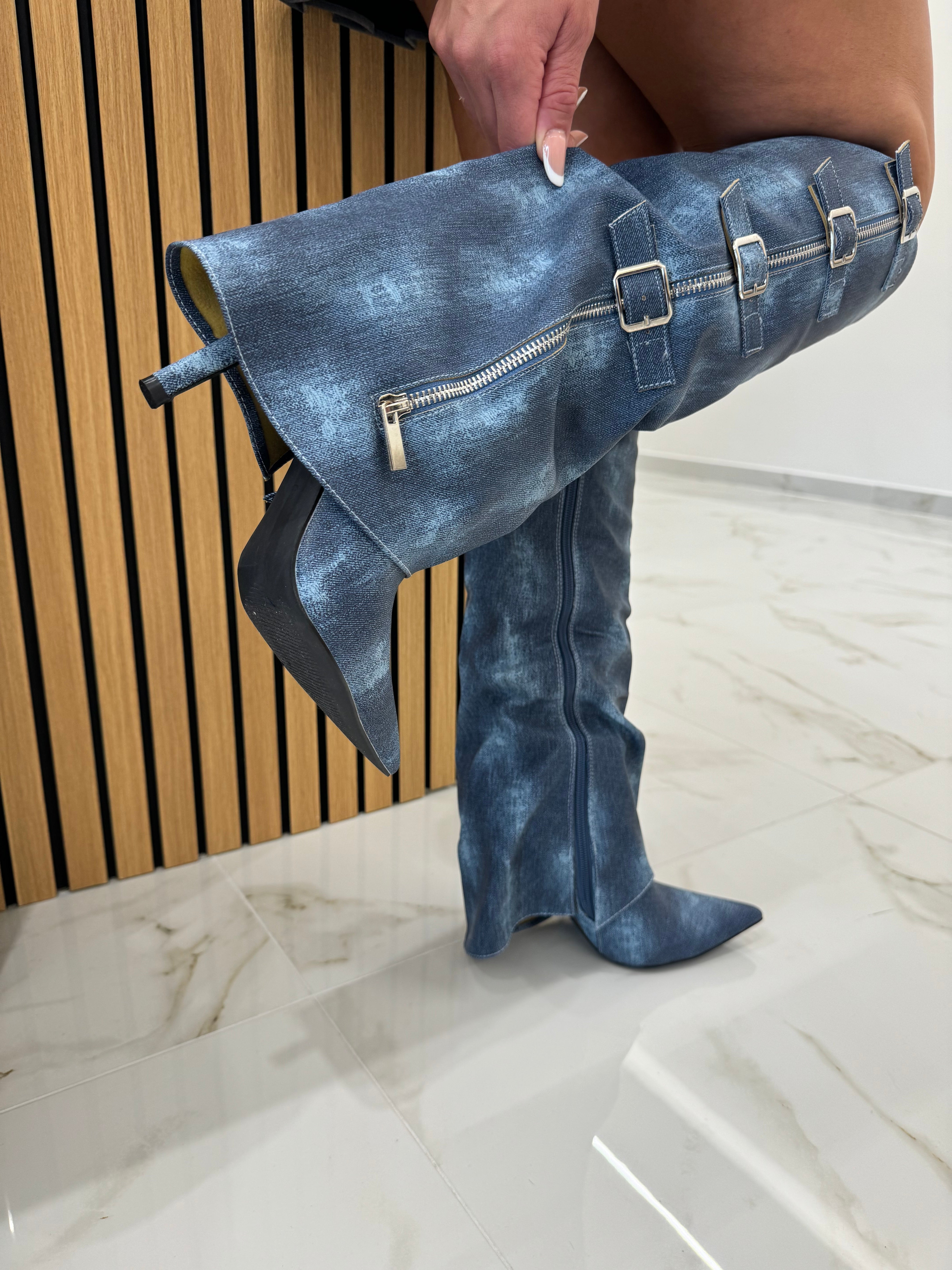 Stivale ecopelle effetto denim