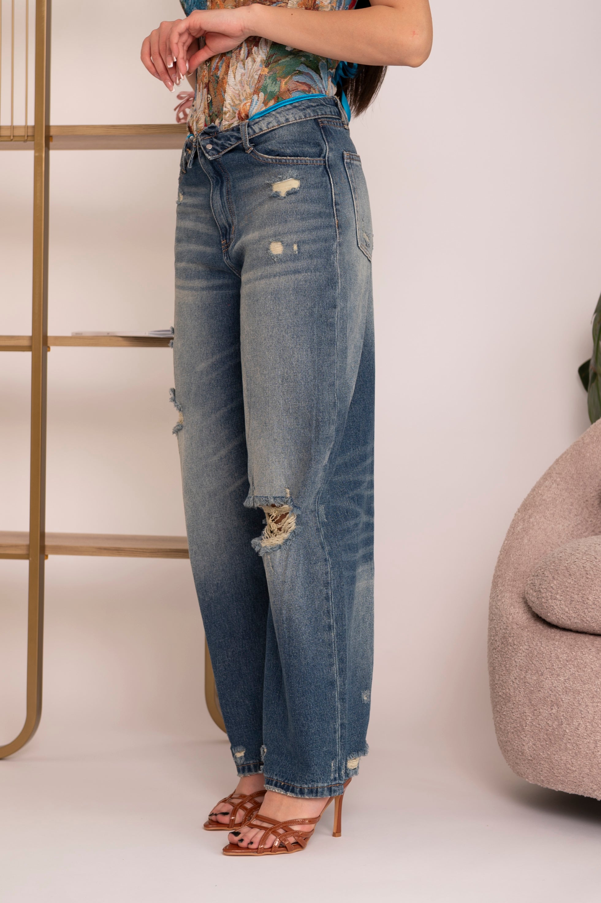 Jeans Mom Fit con risvolto