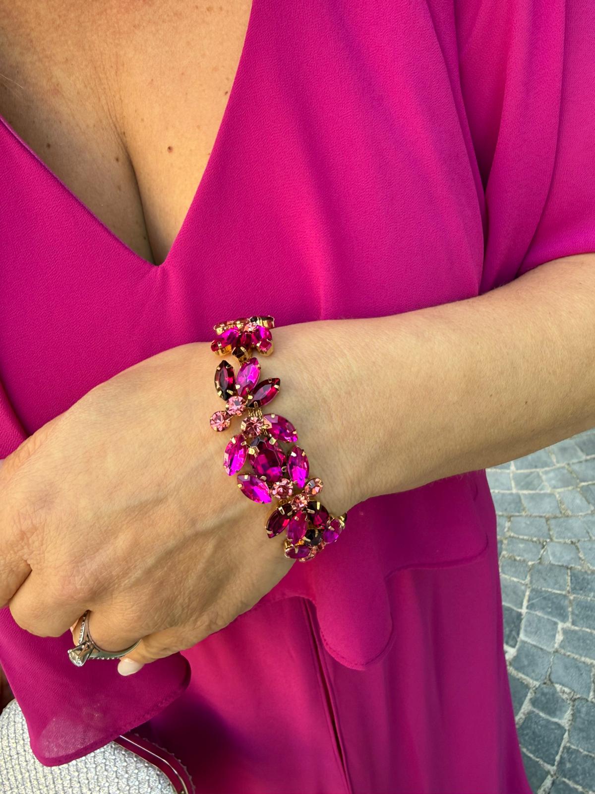 Bracciale strass fucsia