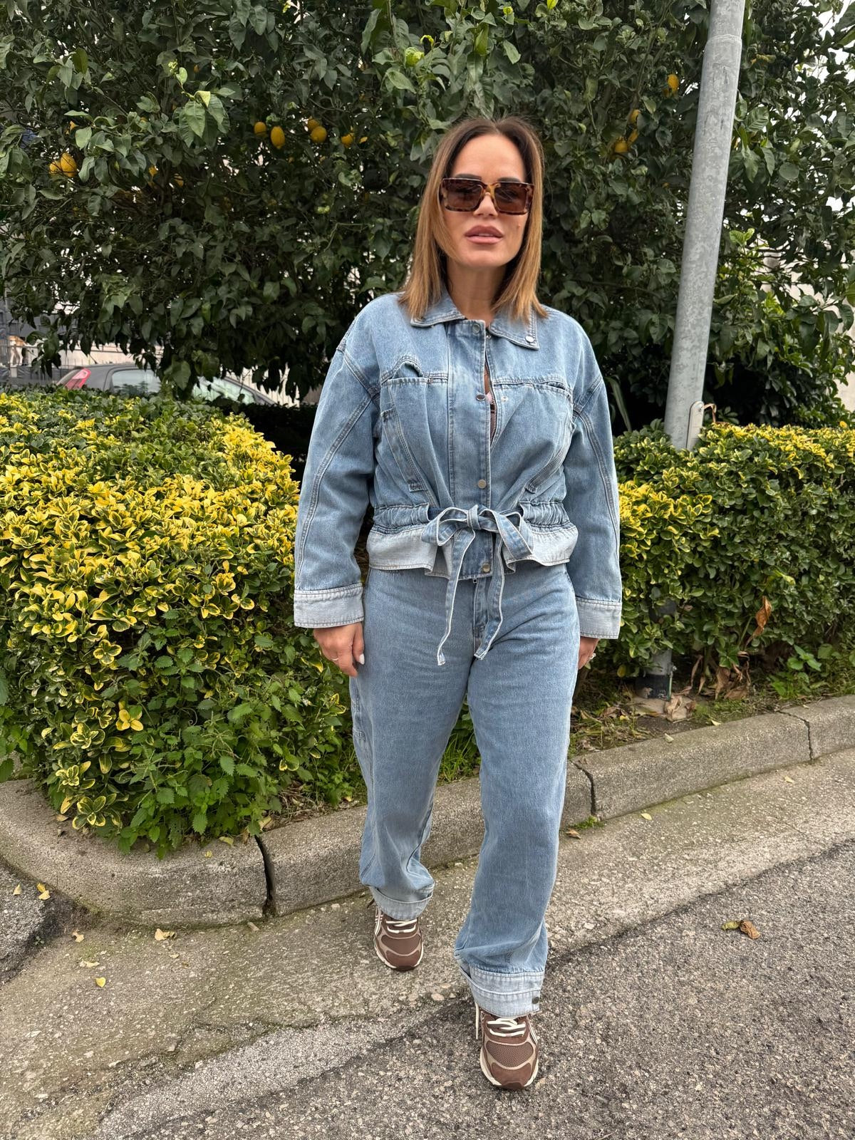 Cordset denim con arriccio in vita