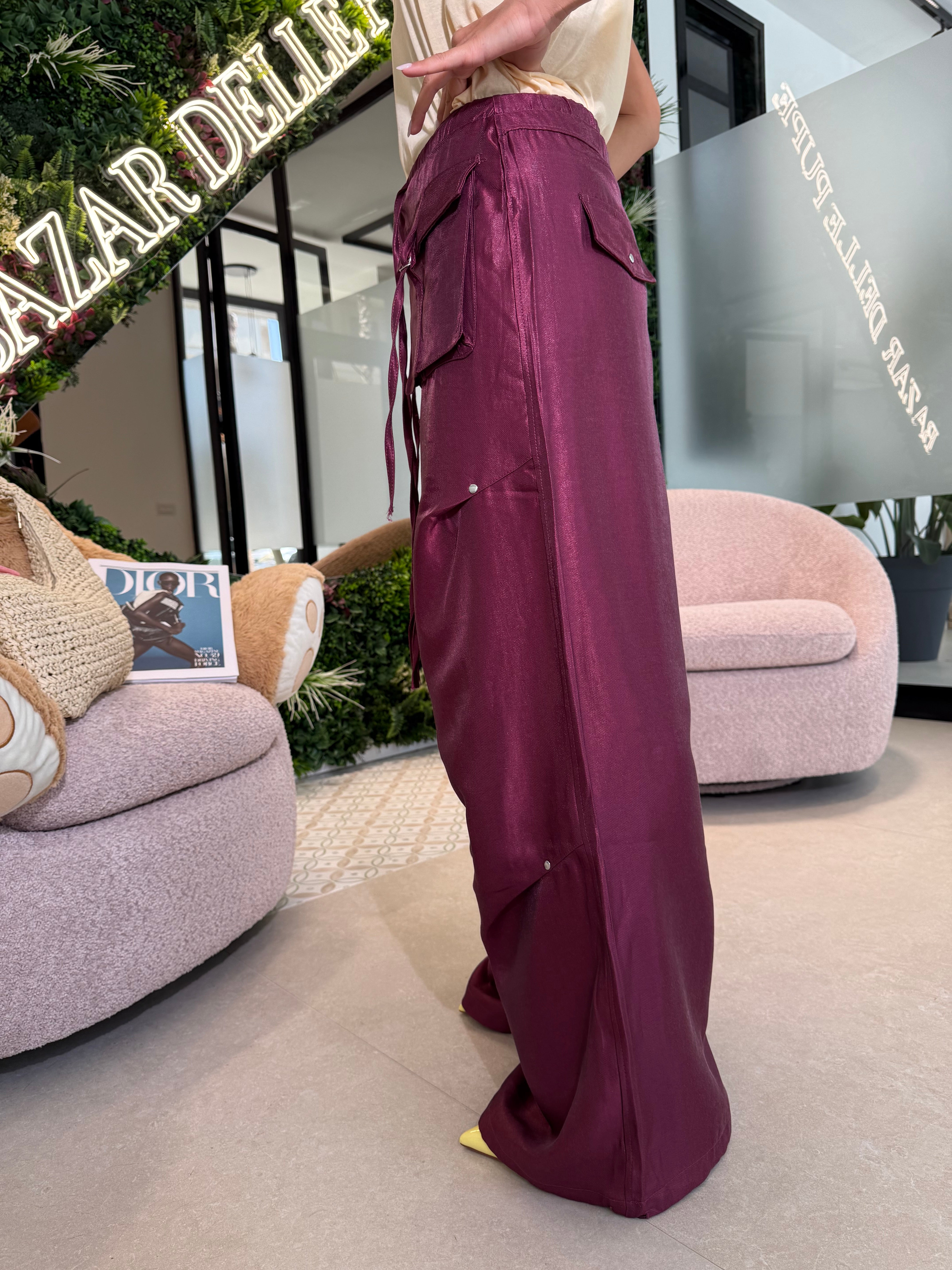 Pantalone satinato cargo