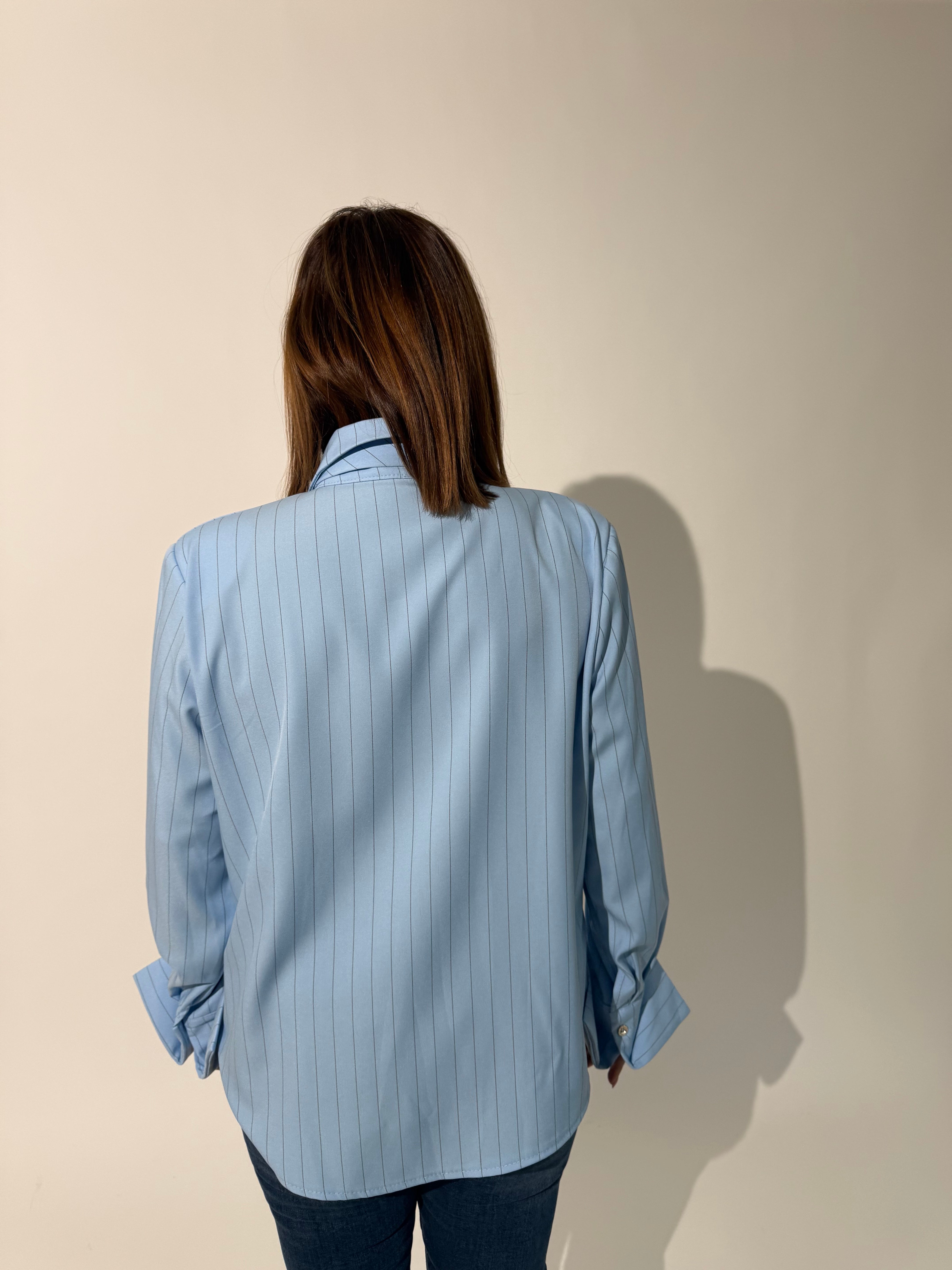Camicia gessata con cravatta curvy