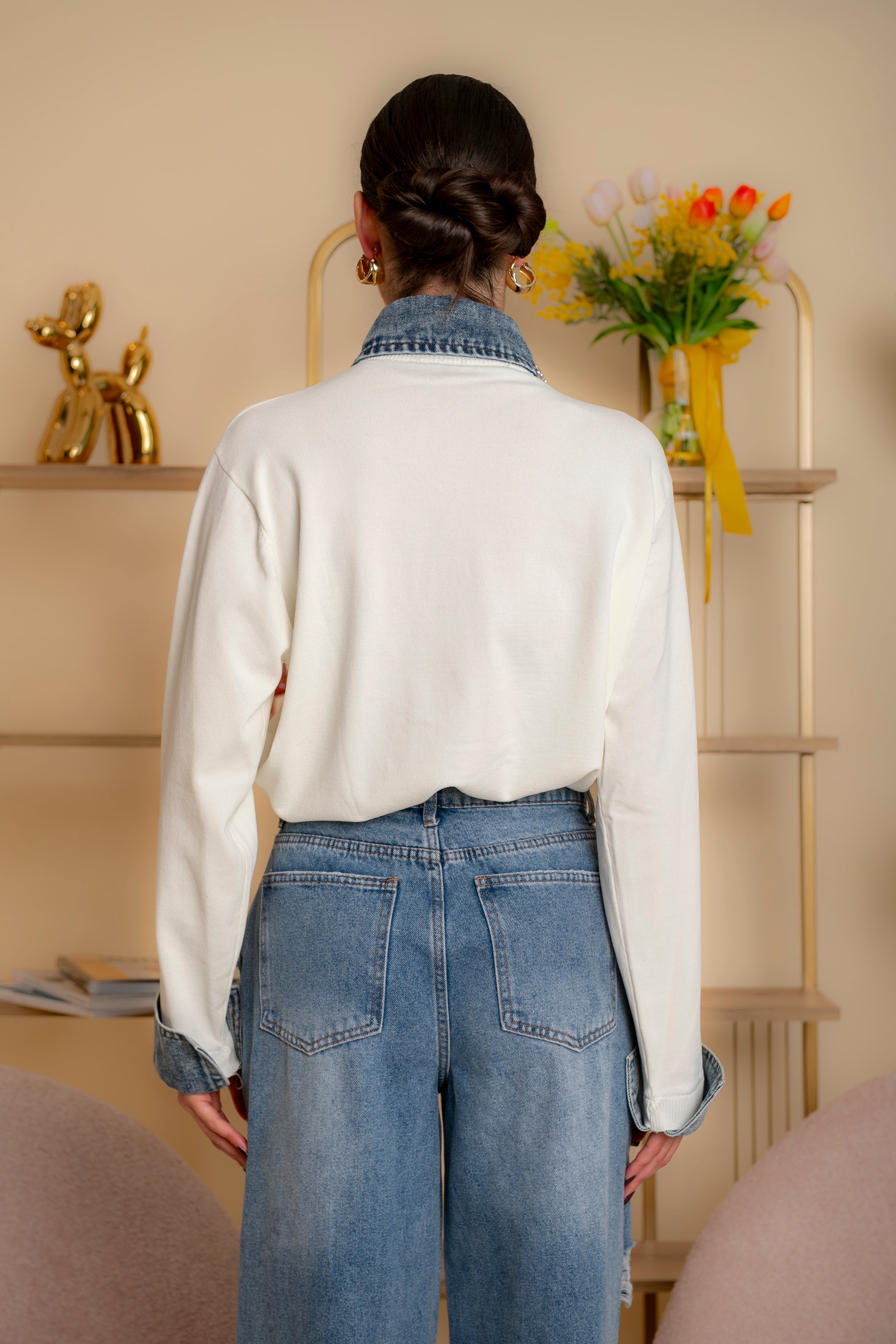 Cardigan con dettagli in denim