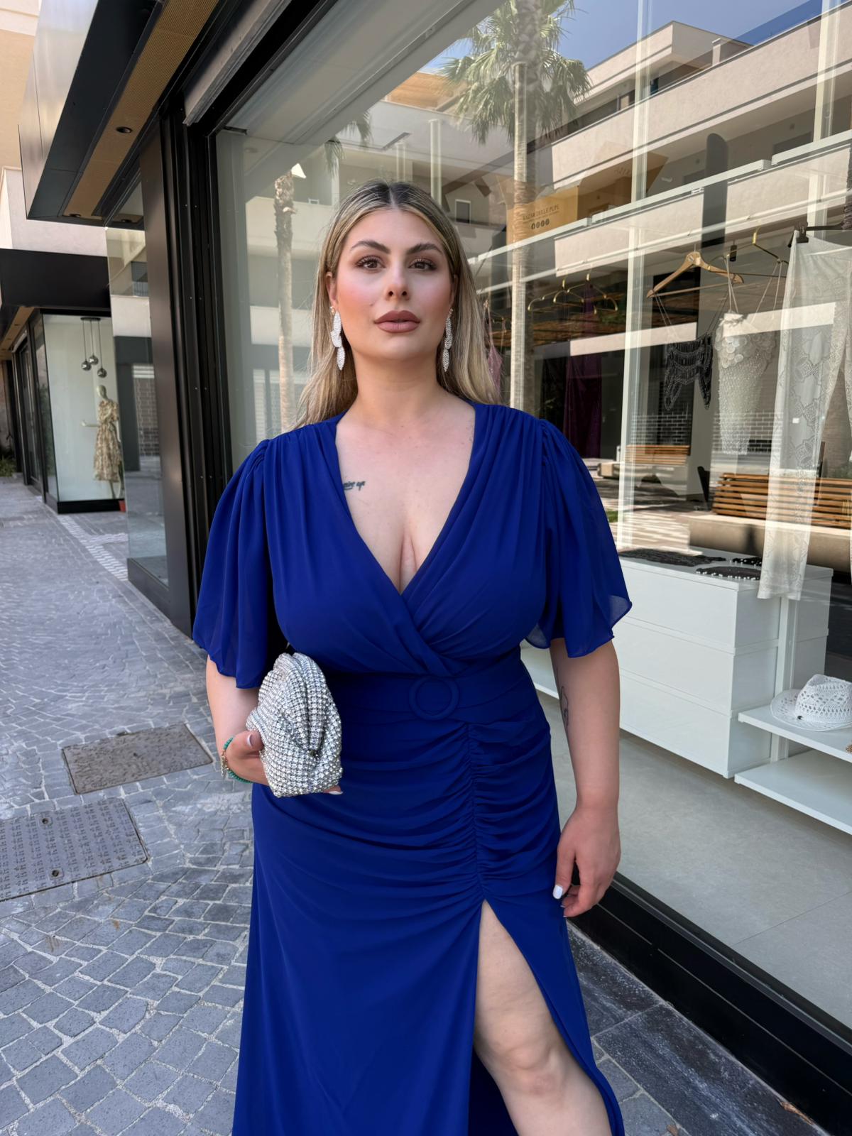 Abito cerimonia con drappeggio curvy
