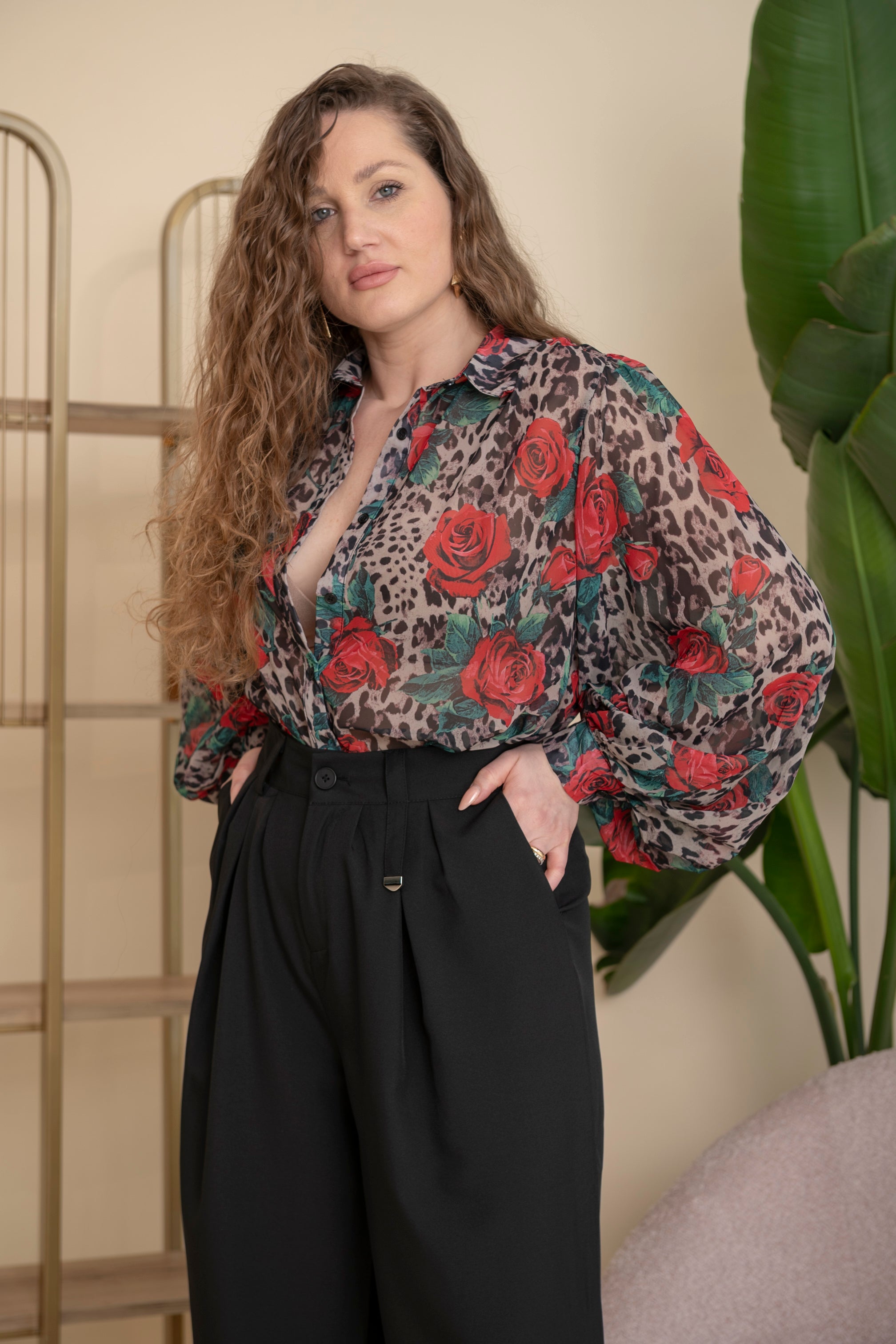 Camicia animalier roses