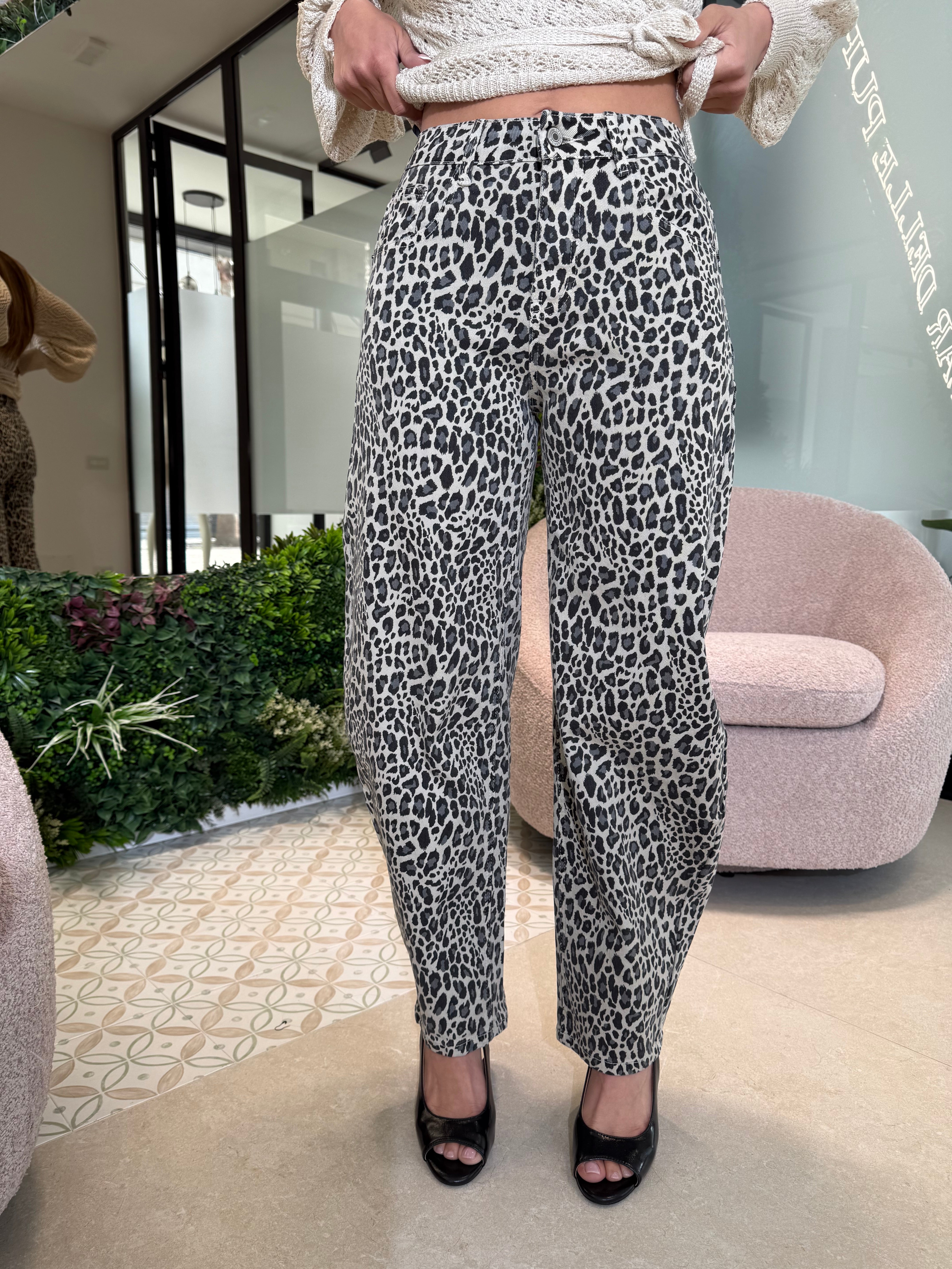 Jeans ballon animalier chiaro