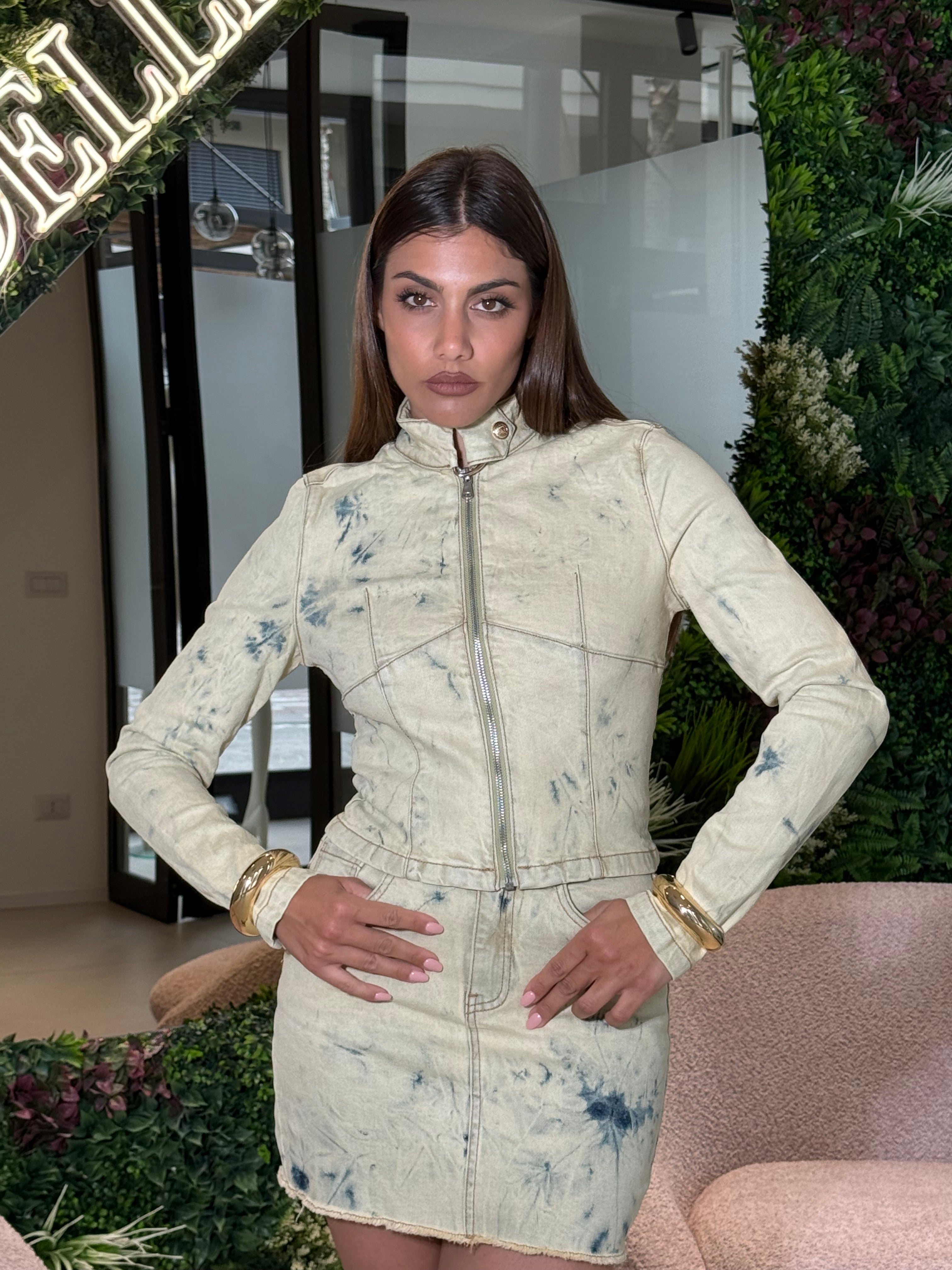 Giubbino denim crop sabbiato