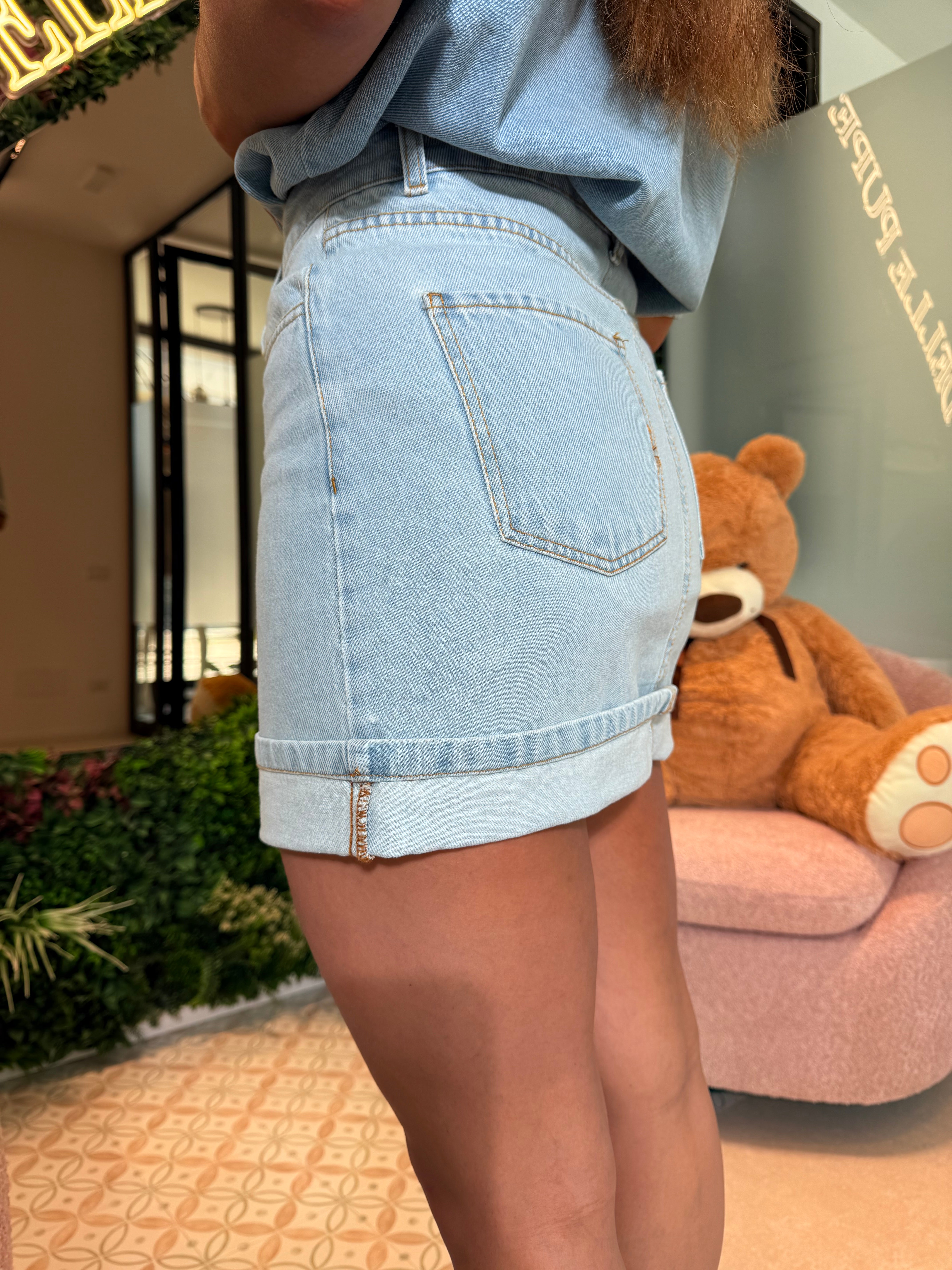 Gonna denim chiaro piegone
