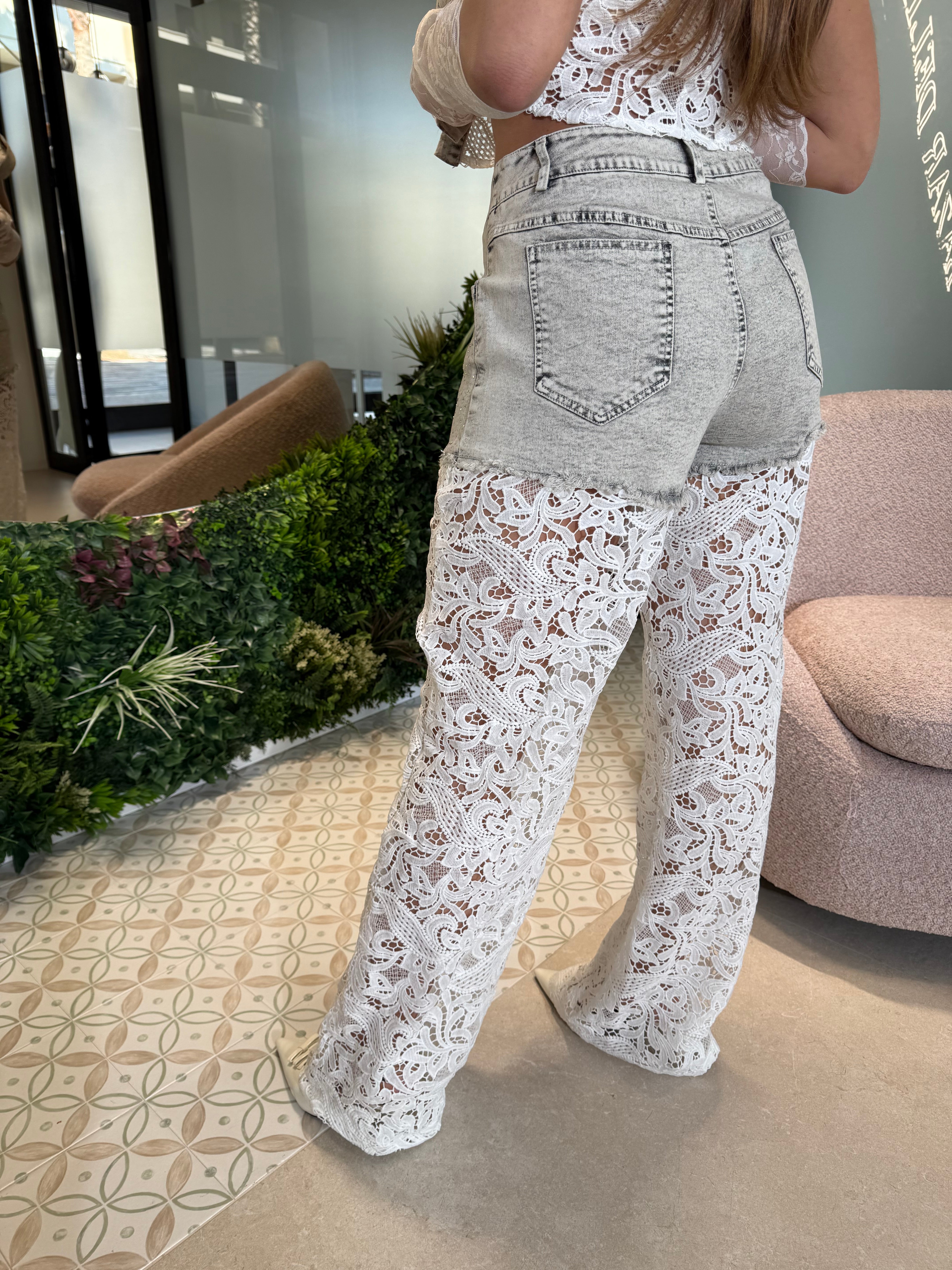 Cordset denim merlettato