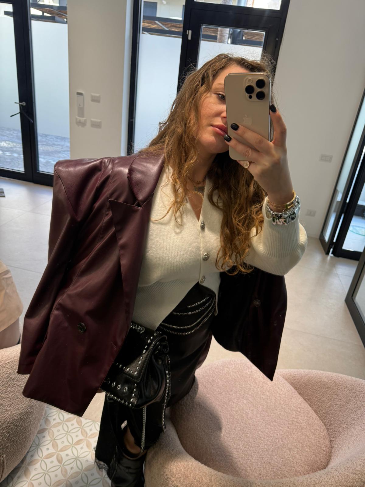 Giacca ecopelle bordeaux