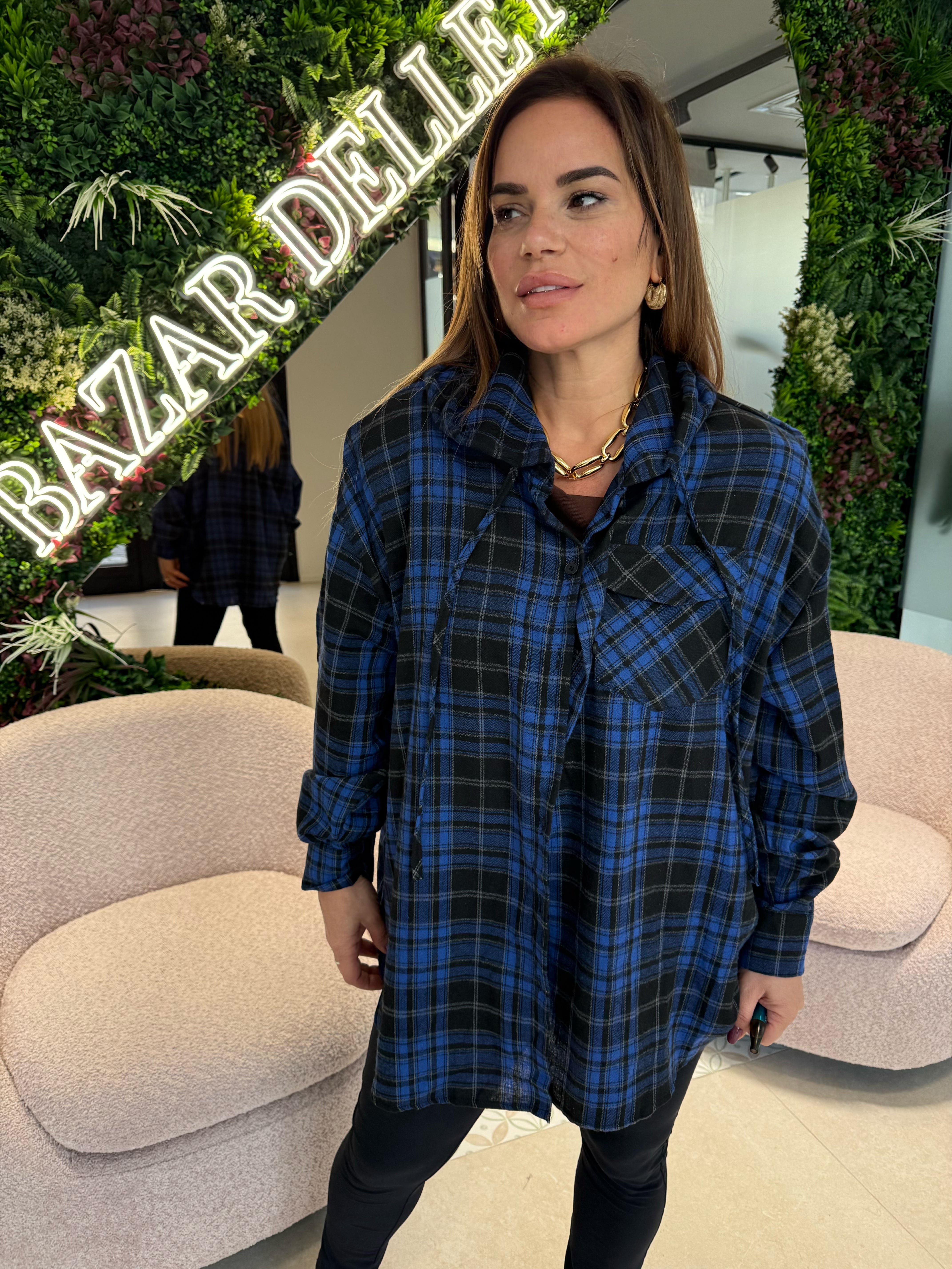 Camicia con cappuccio a quadroni