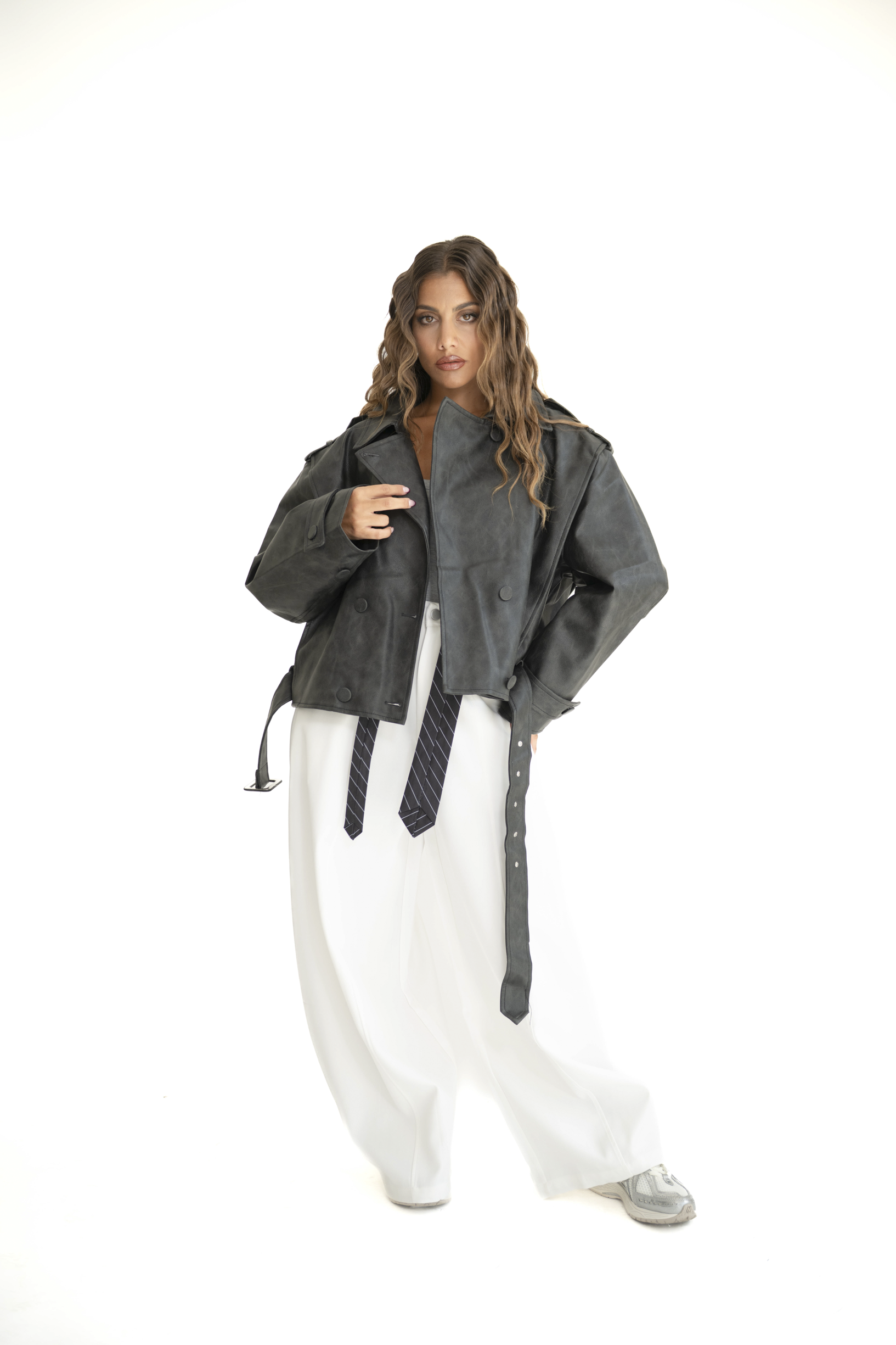 Chiodo ecopelle grigio fumo