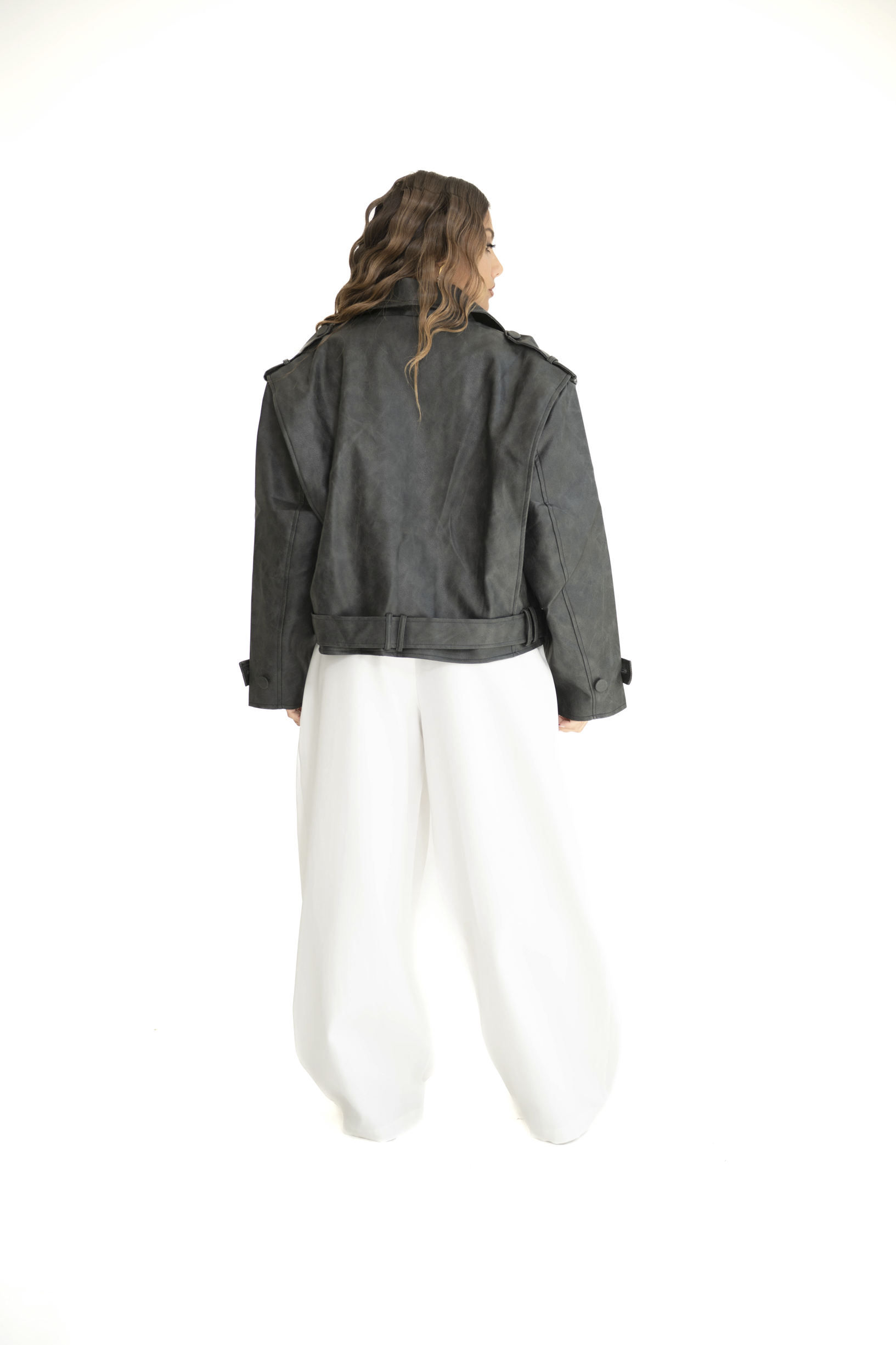 Chiodo ecopelle grigio fumo