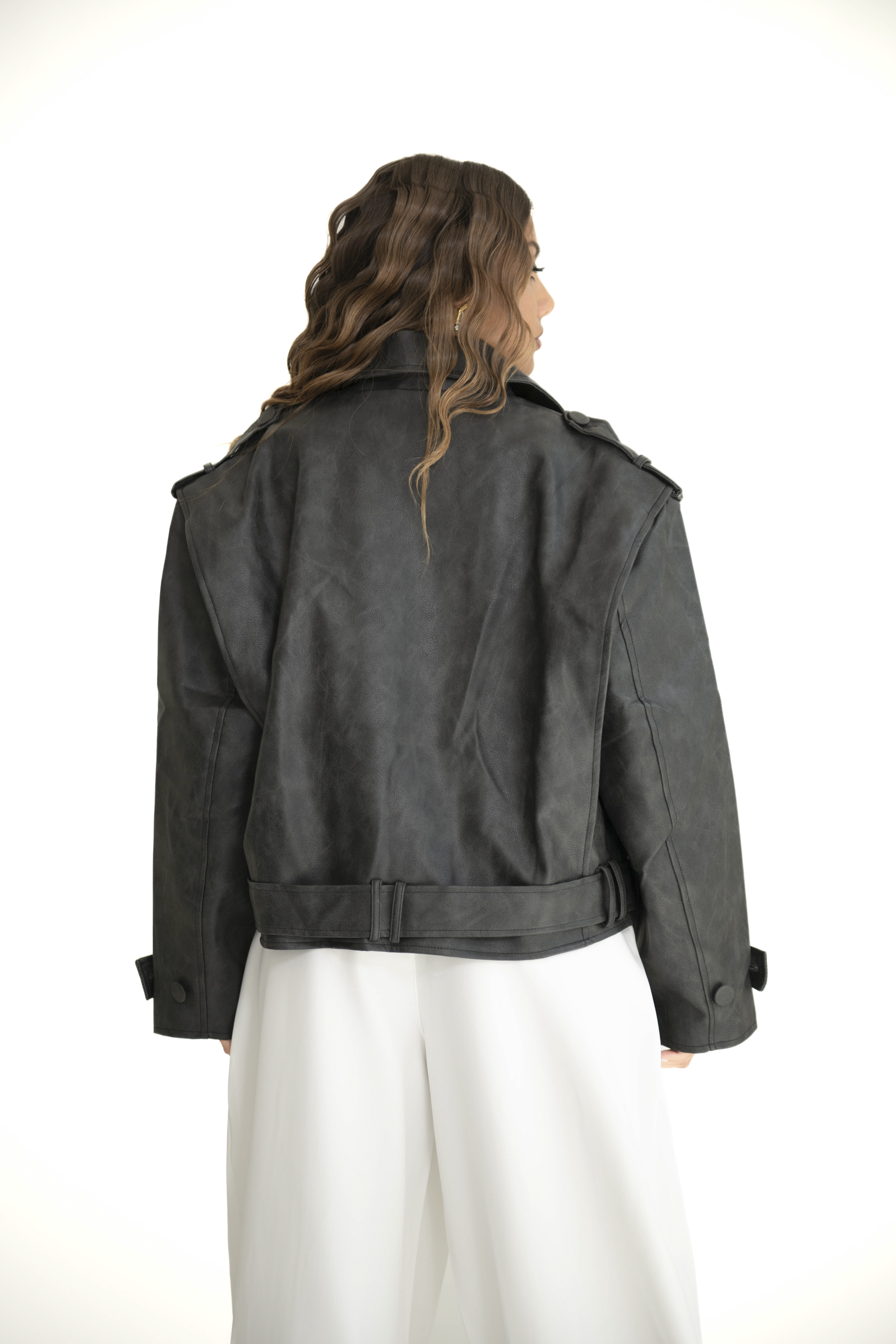 Chiodo ecopelle grigio fumo