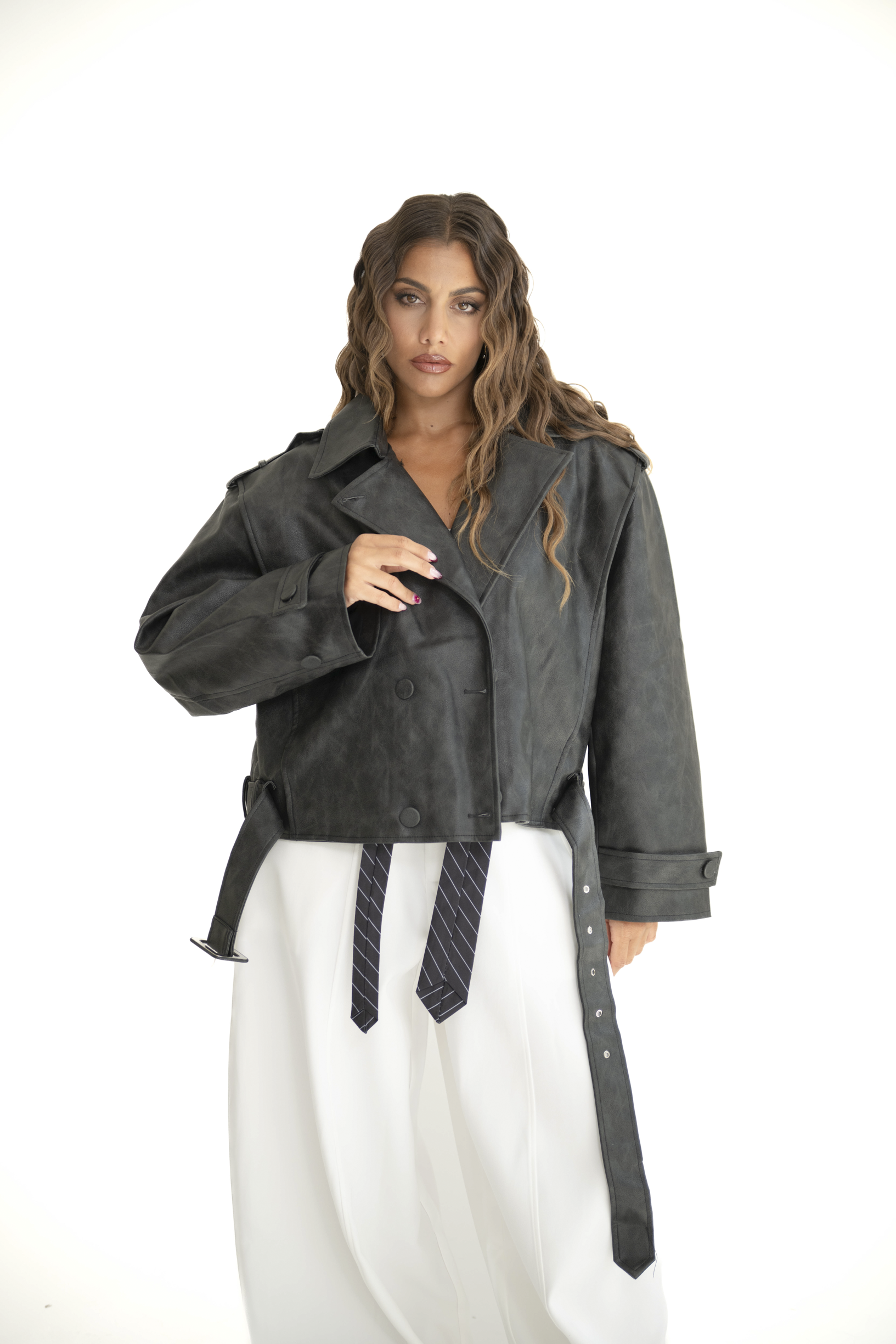 Chiodo ecopelle grigio fumo