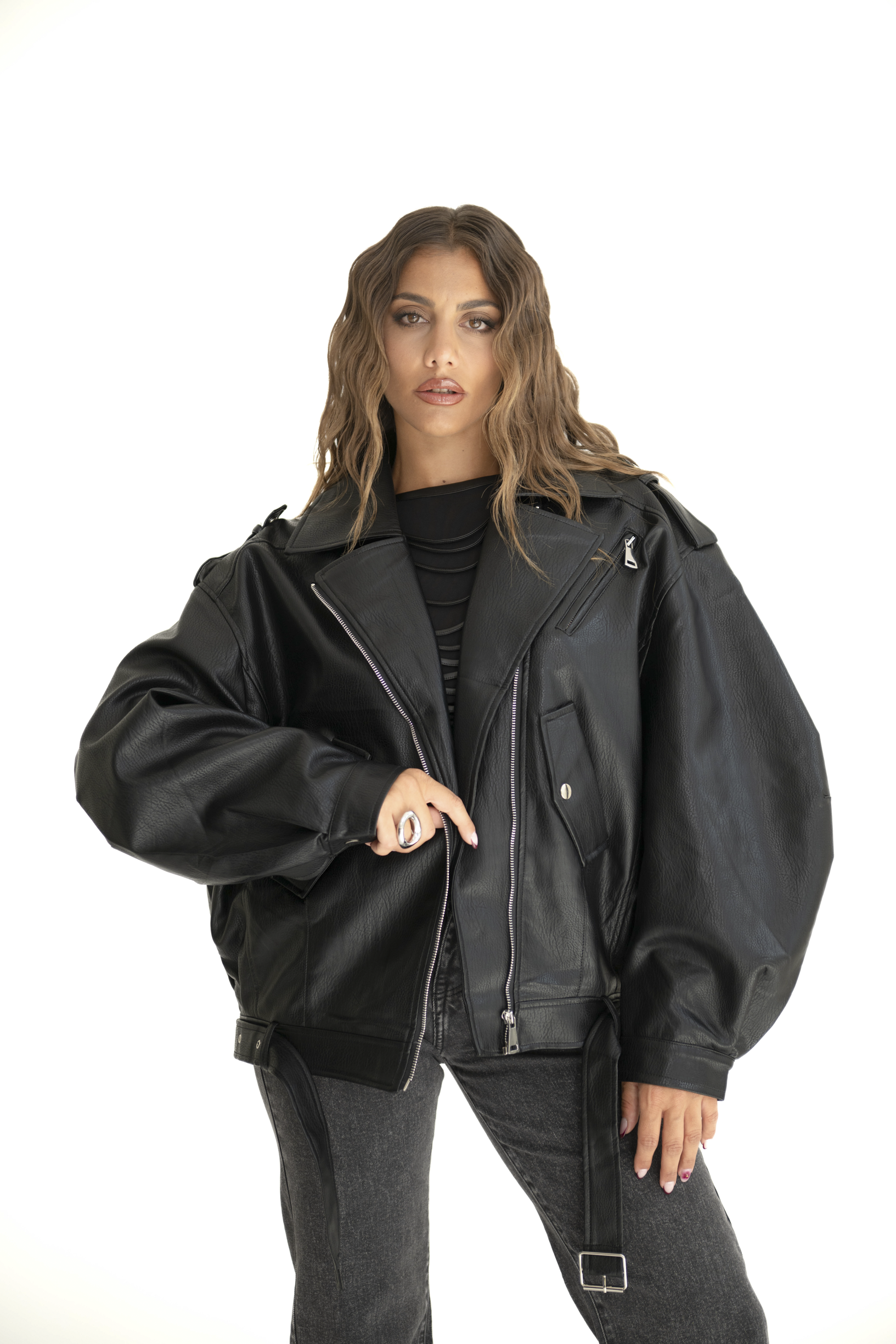 Chiodo oversize in pelle