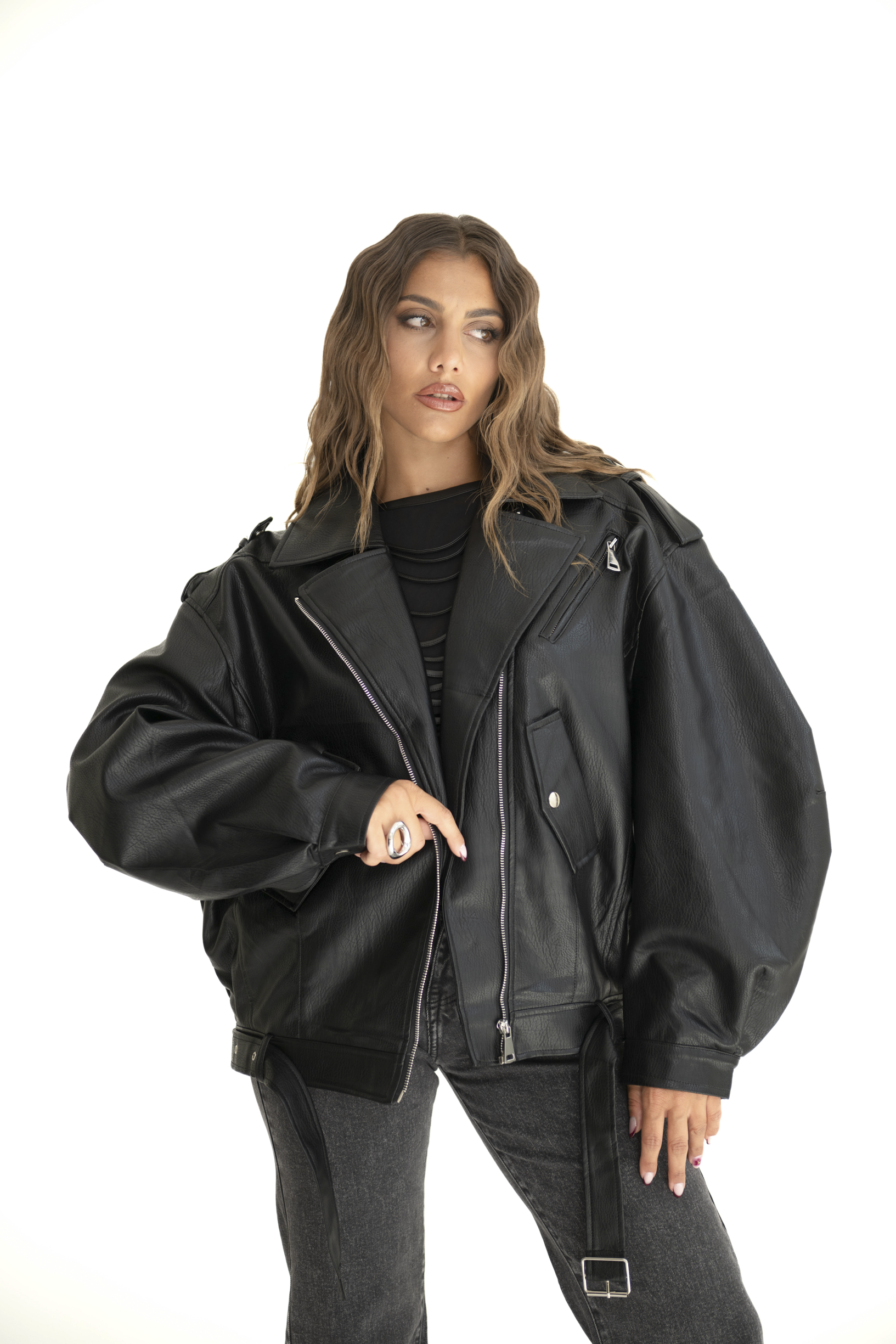 Chiodo oversize in pelle