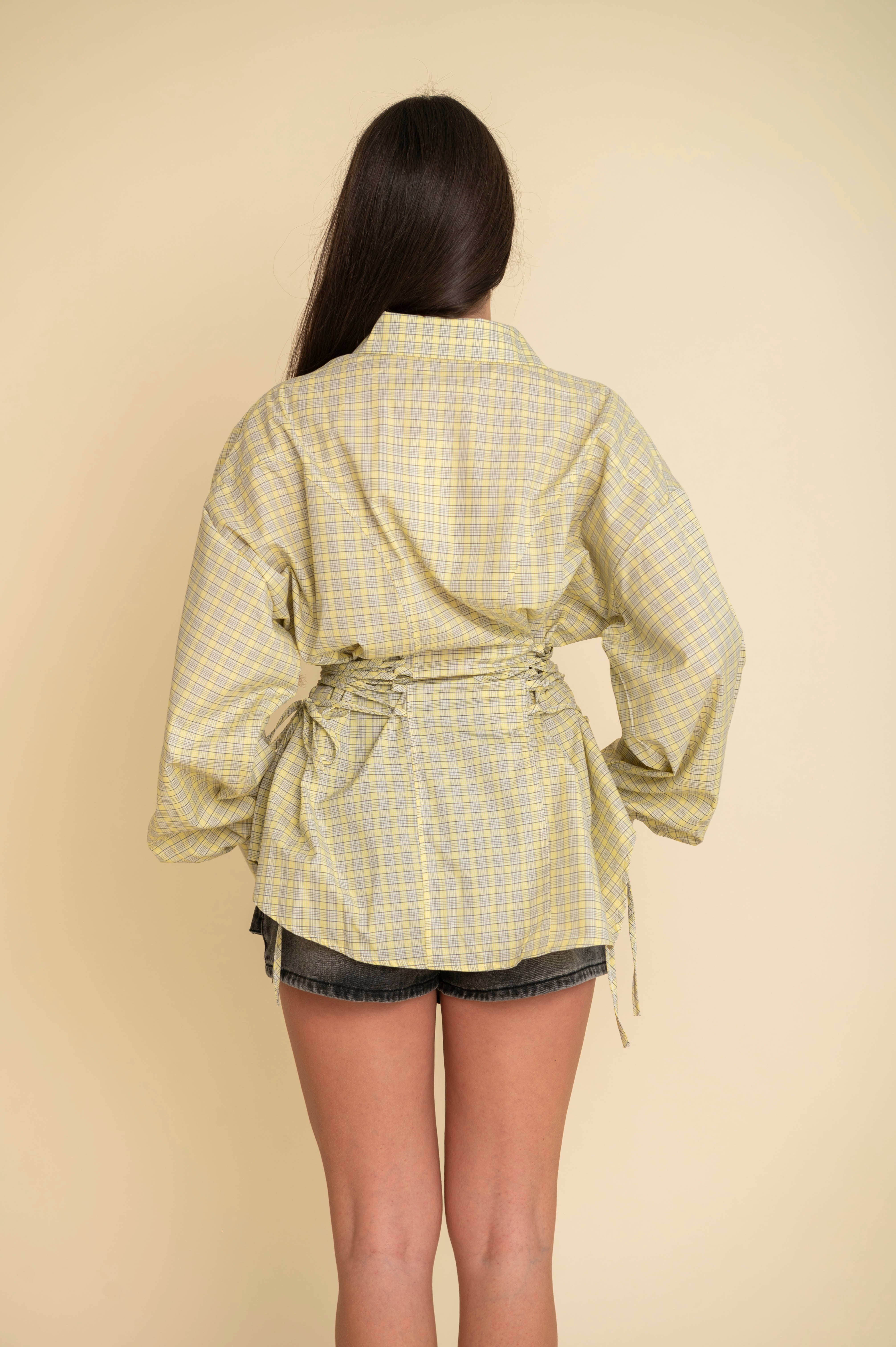 Camicia a quadri con stringhe yellow
