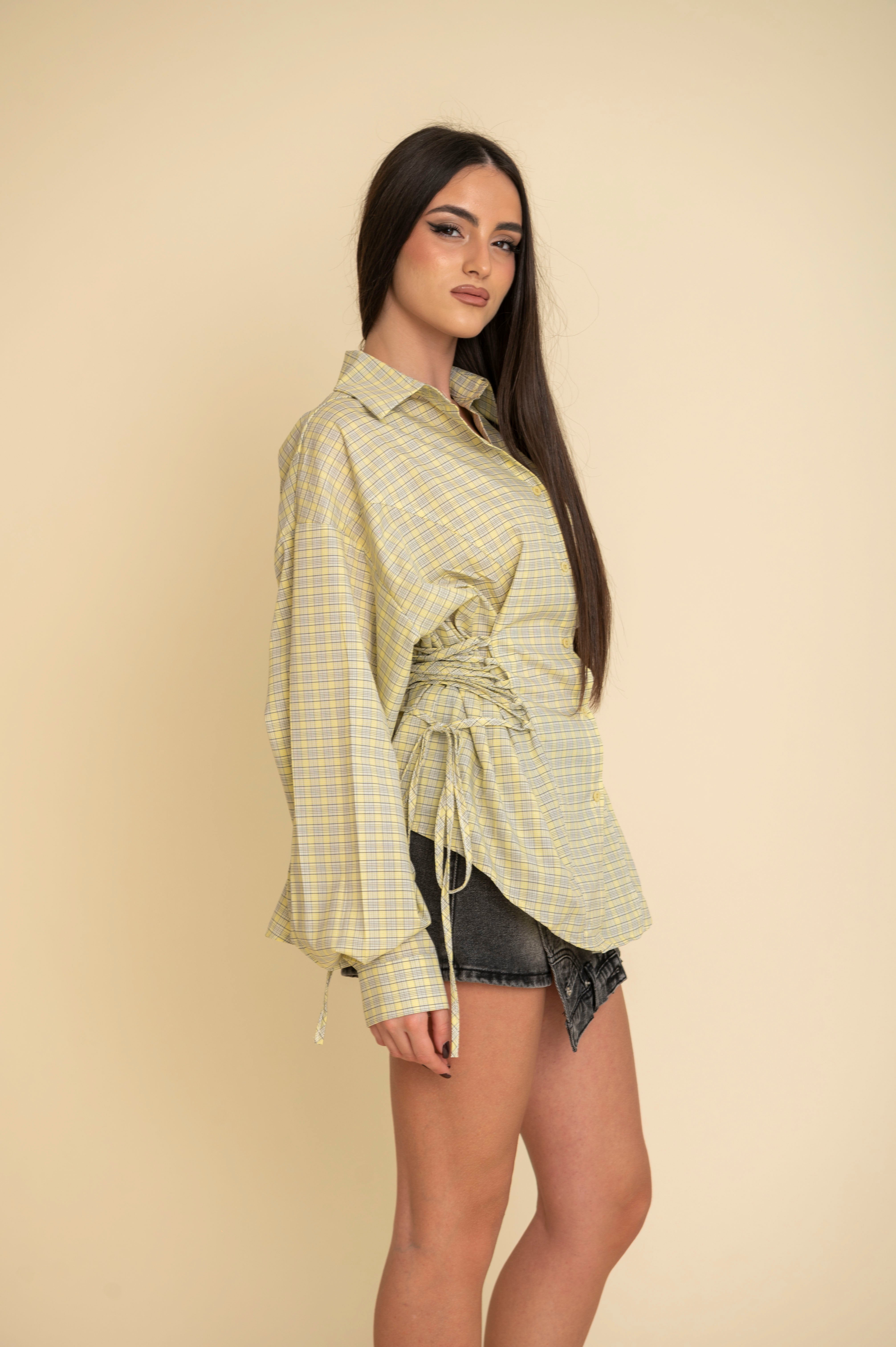 Camicia a quadri con stringhe yellow