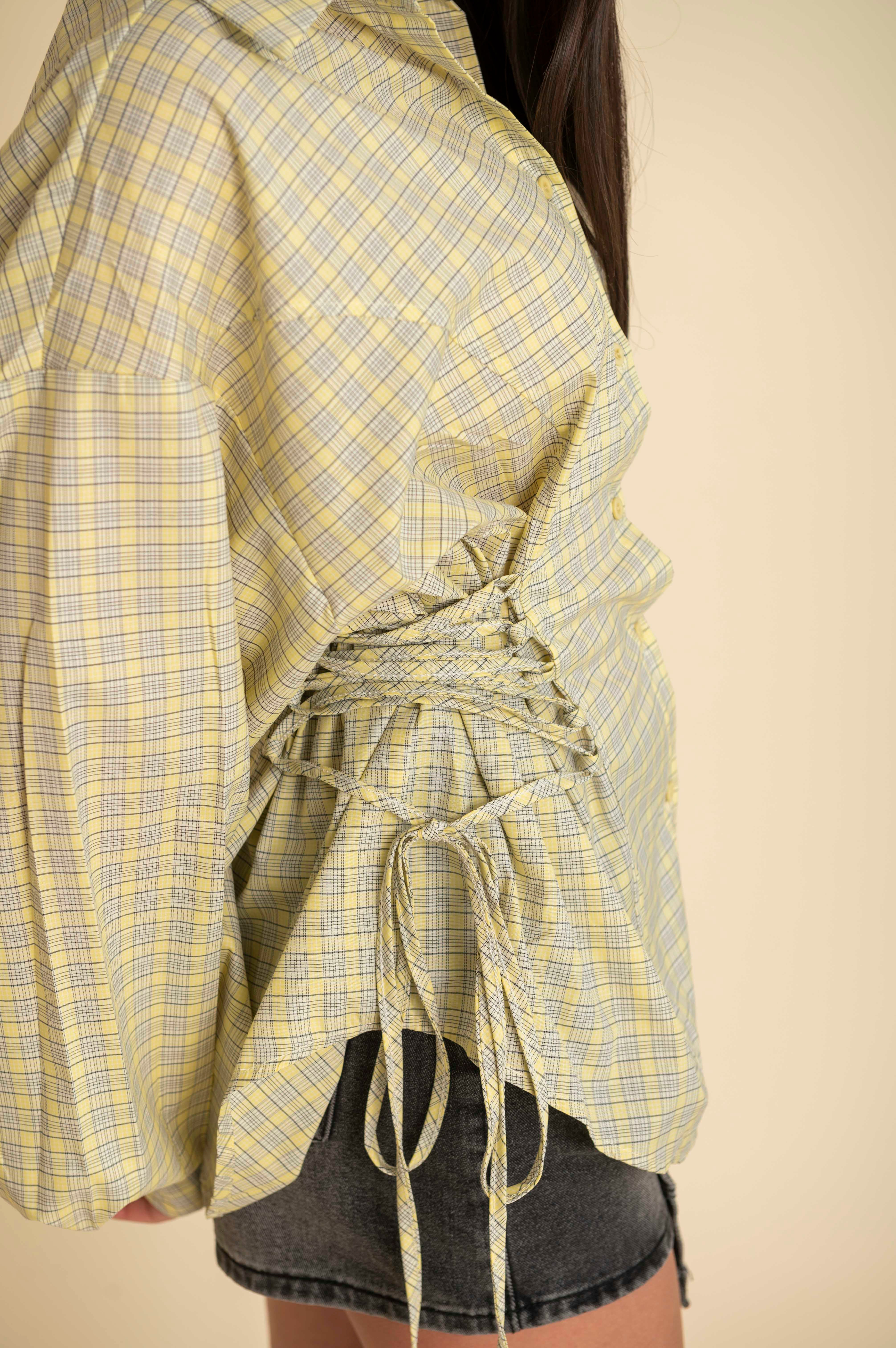 Camicia a quadri con stringhe yellow