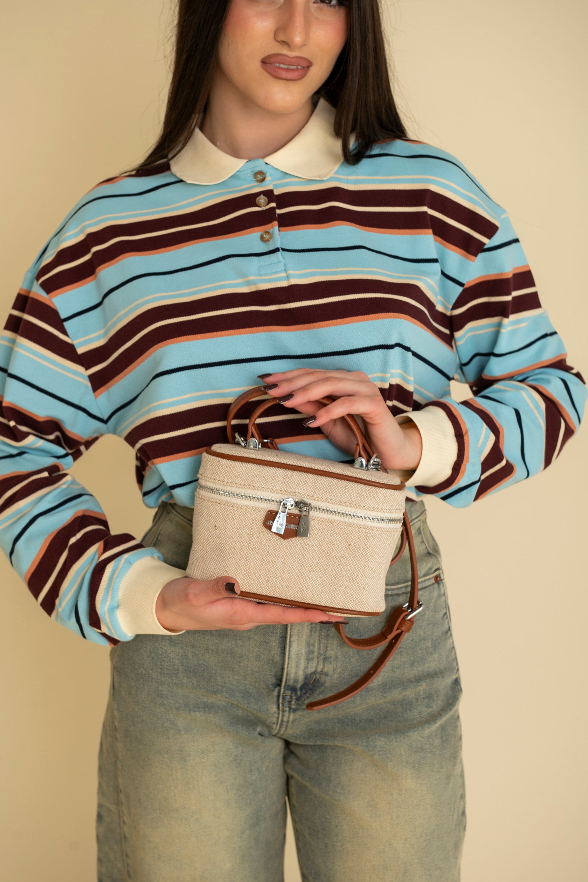 Bauletto mini con dettagli in pelle