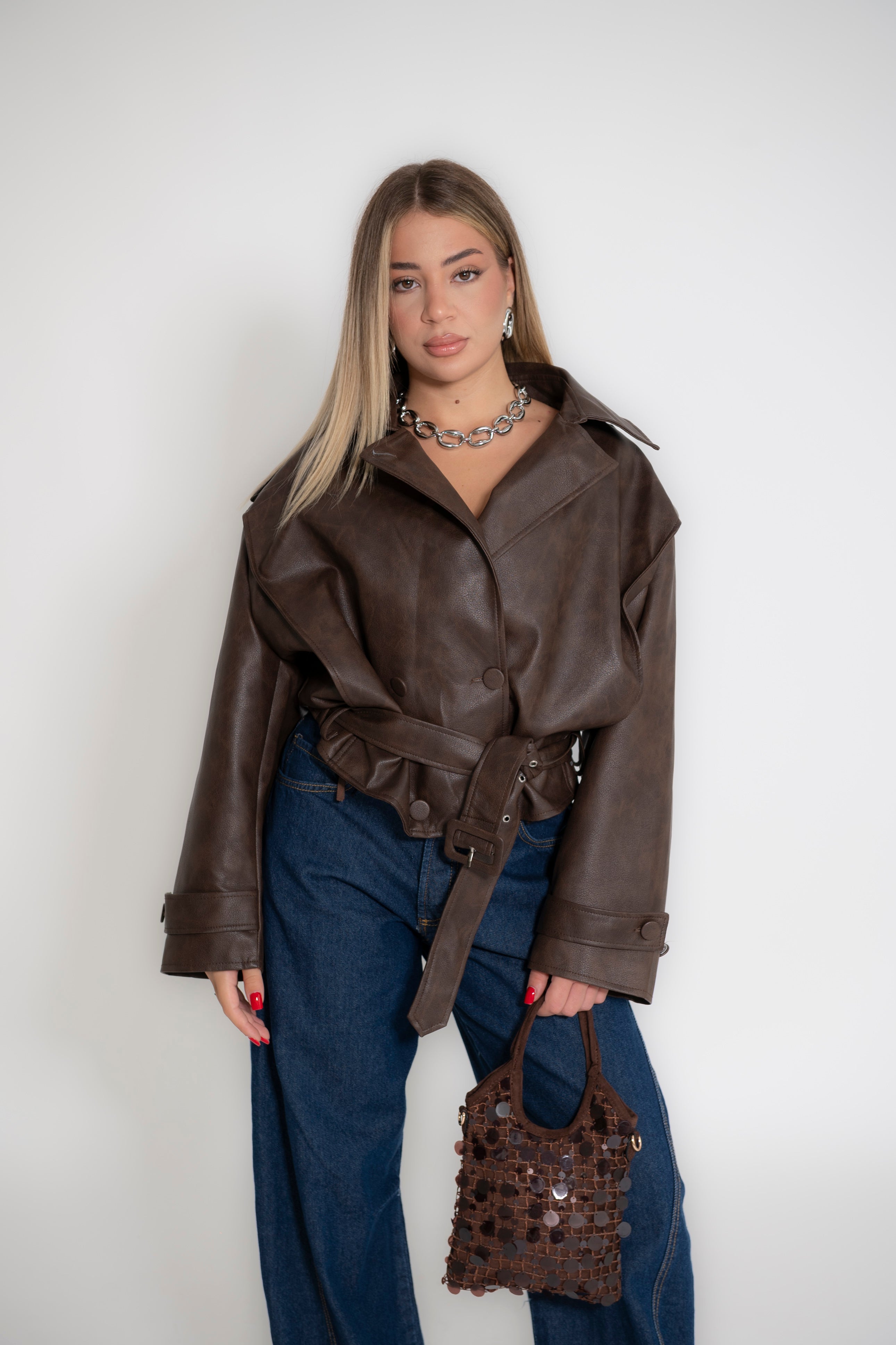 Trench corto ecopelle brown