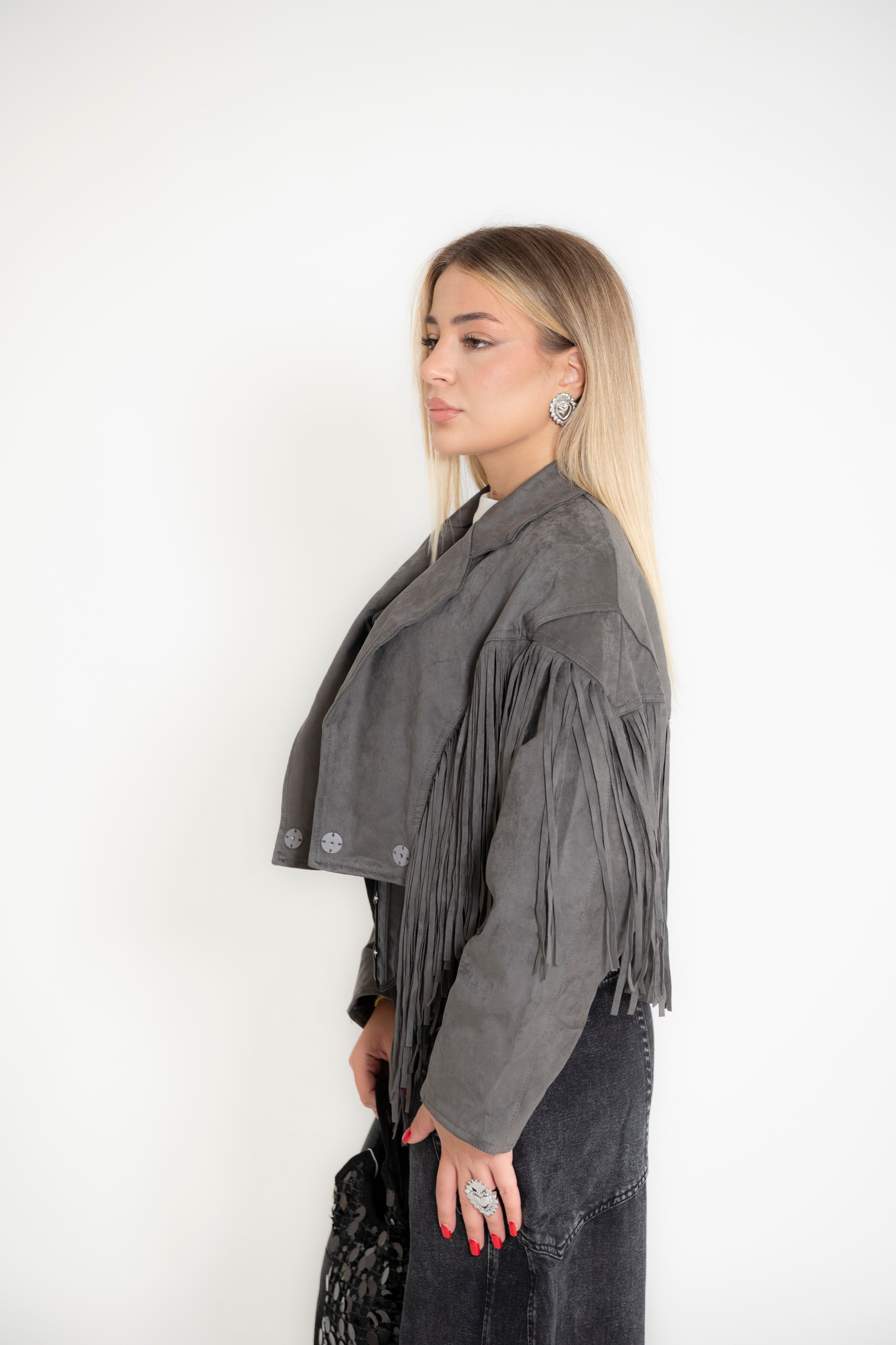 Giubbino in renna crop frange
