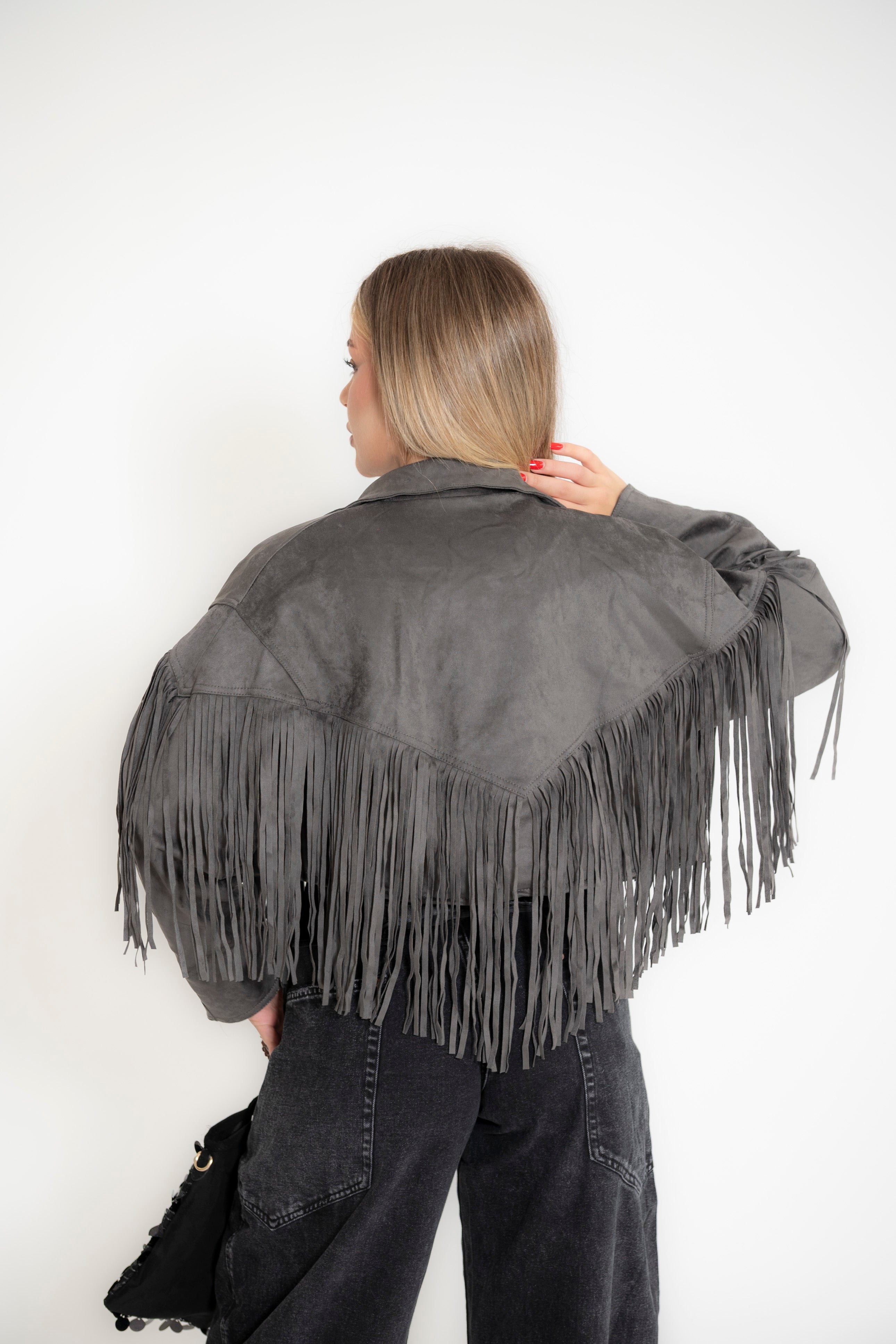 Giubbino in renna crop frange
