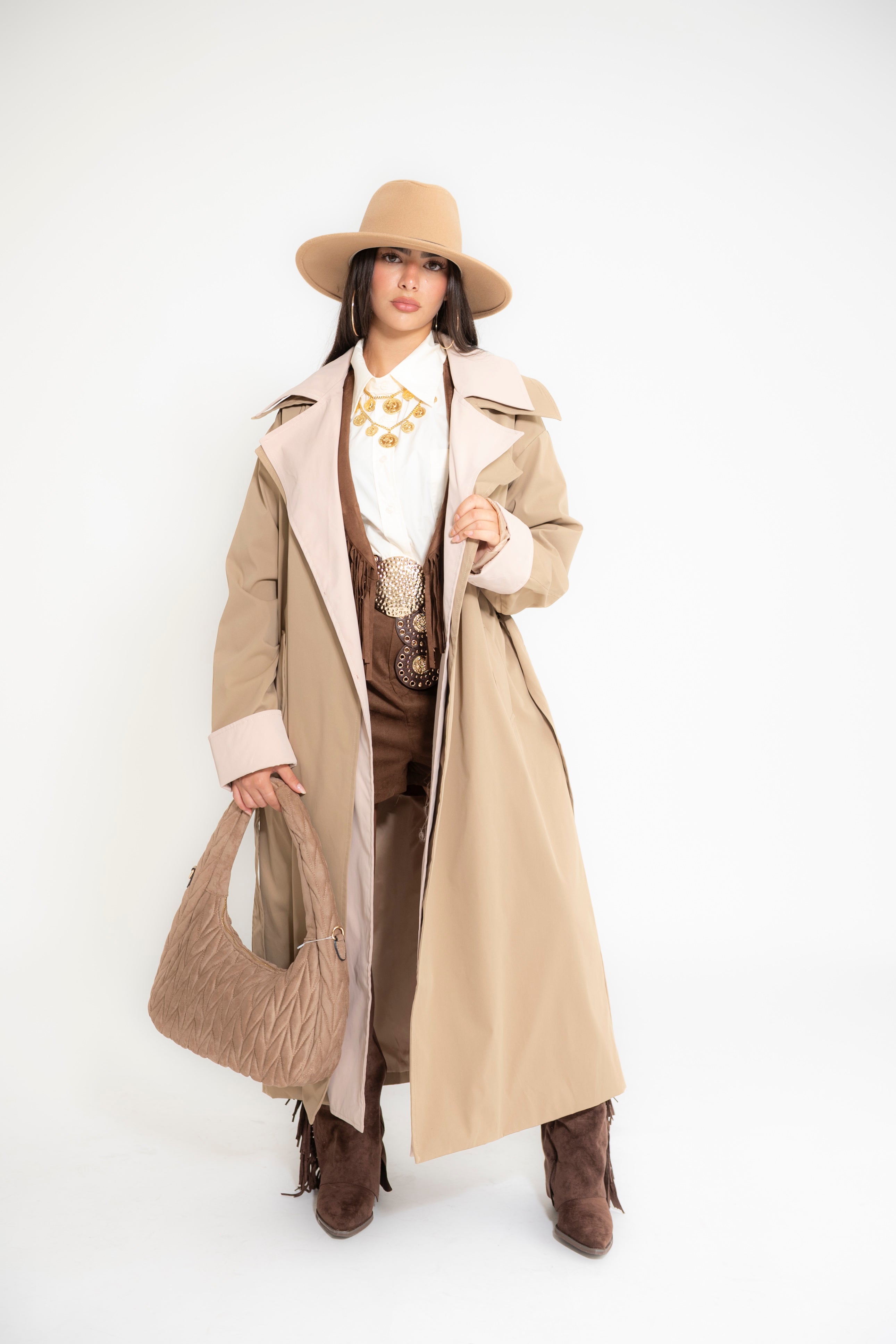 Trench bicolore camel