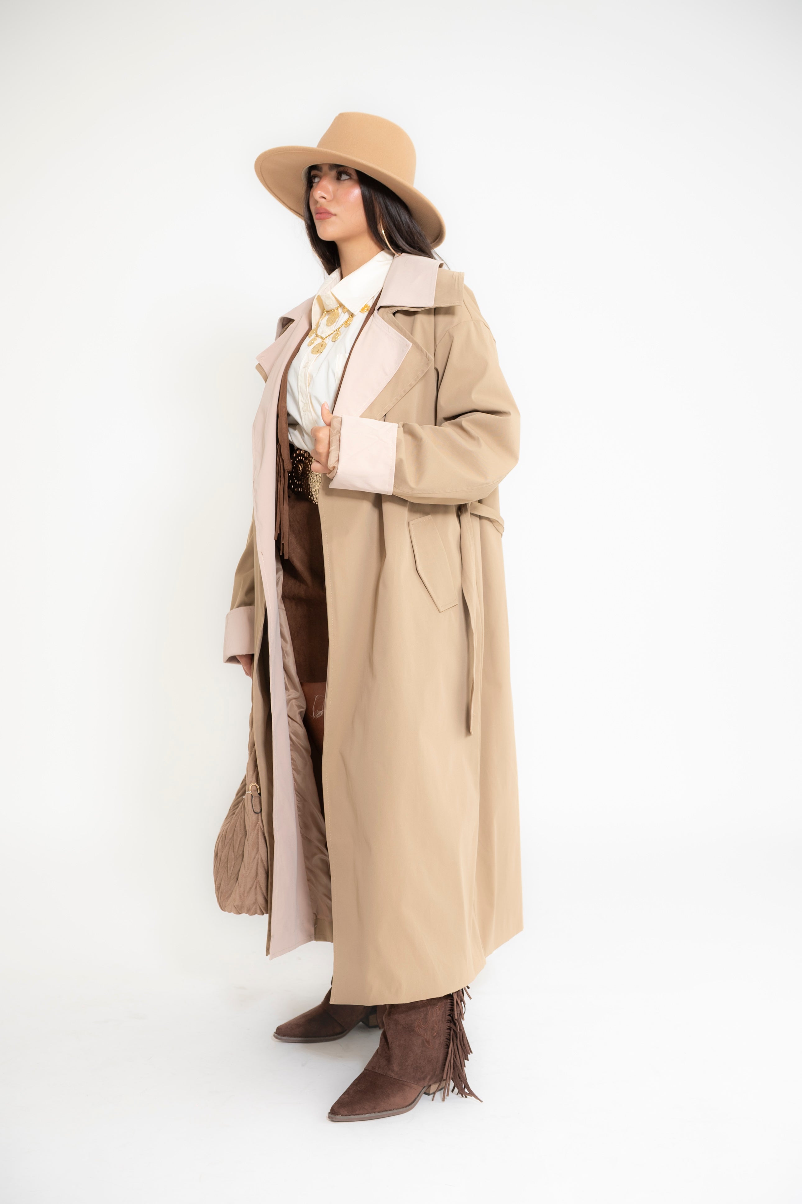 Trench bicolore camel