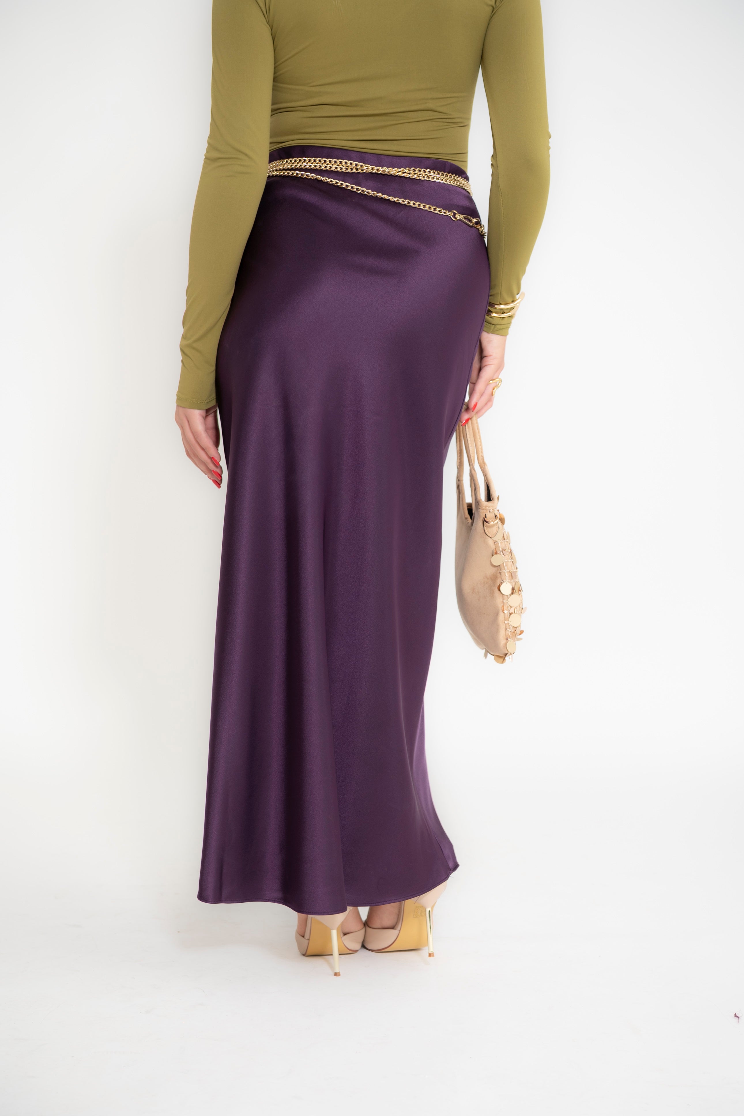 Gonna in raso midi viola