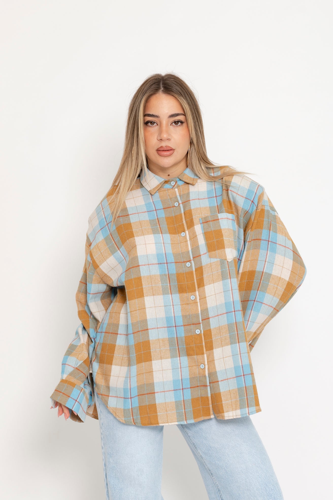 Camicia quadroni celeste