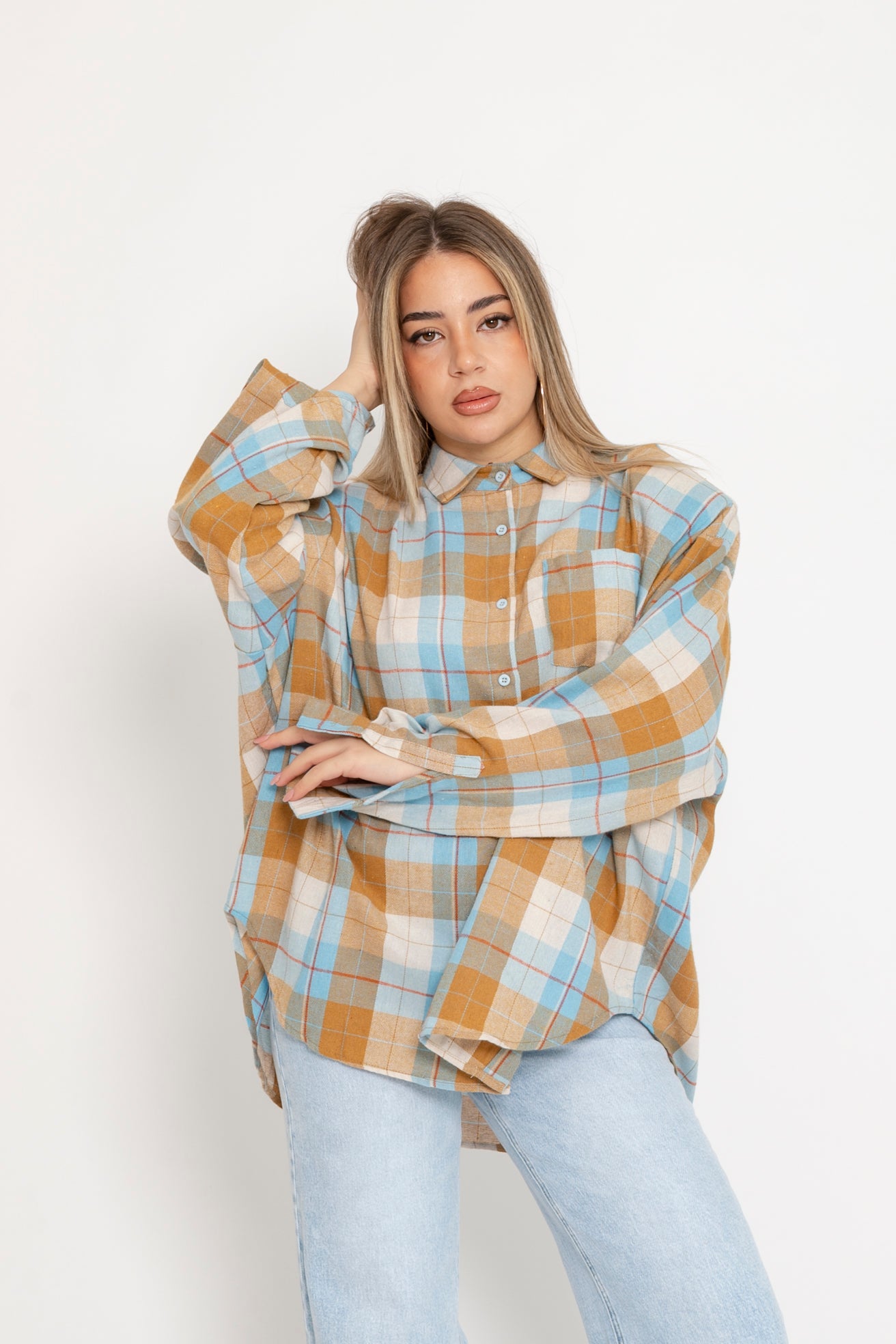 Camicia quadroni celeste