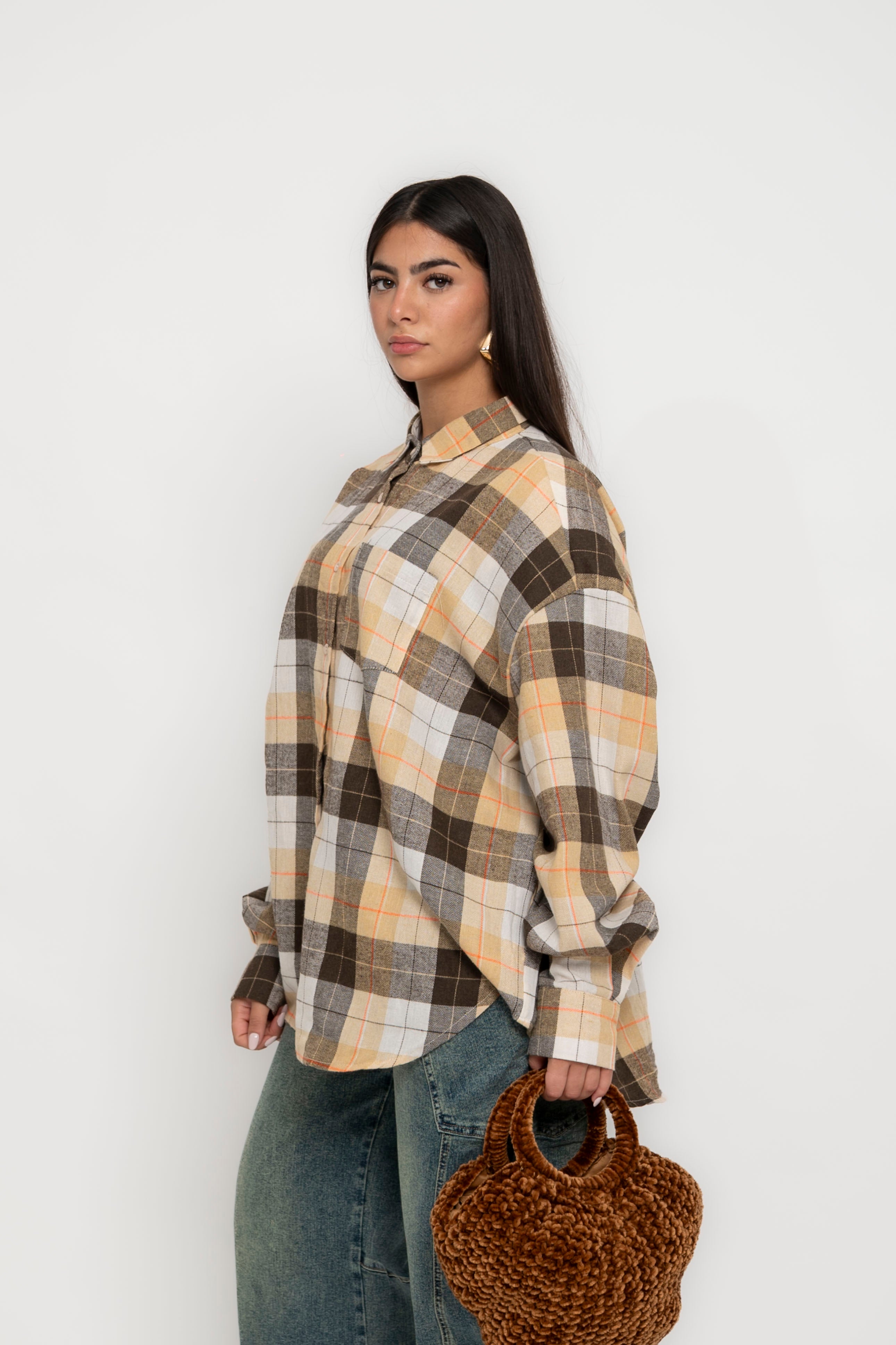 Camicia quadroni flanella beige