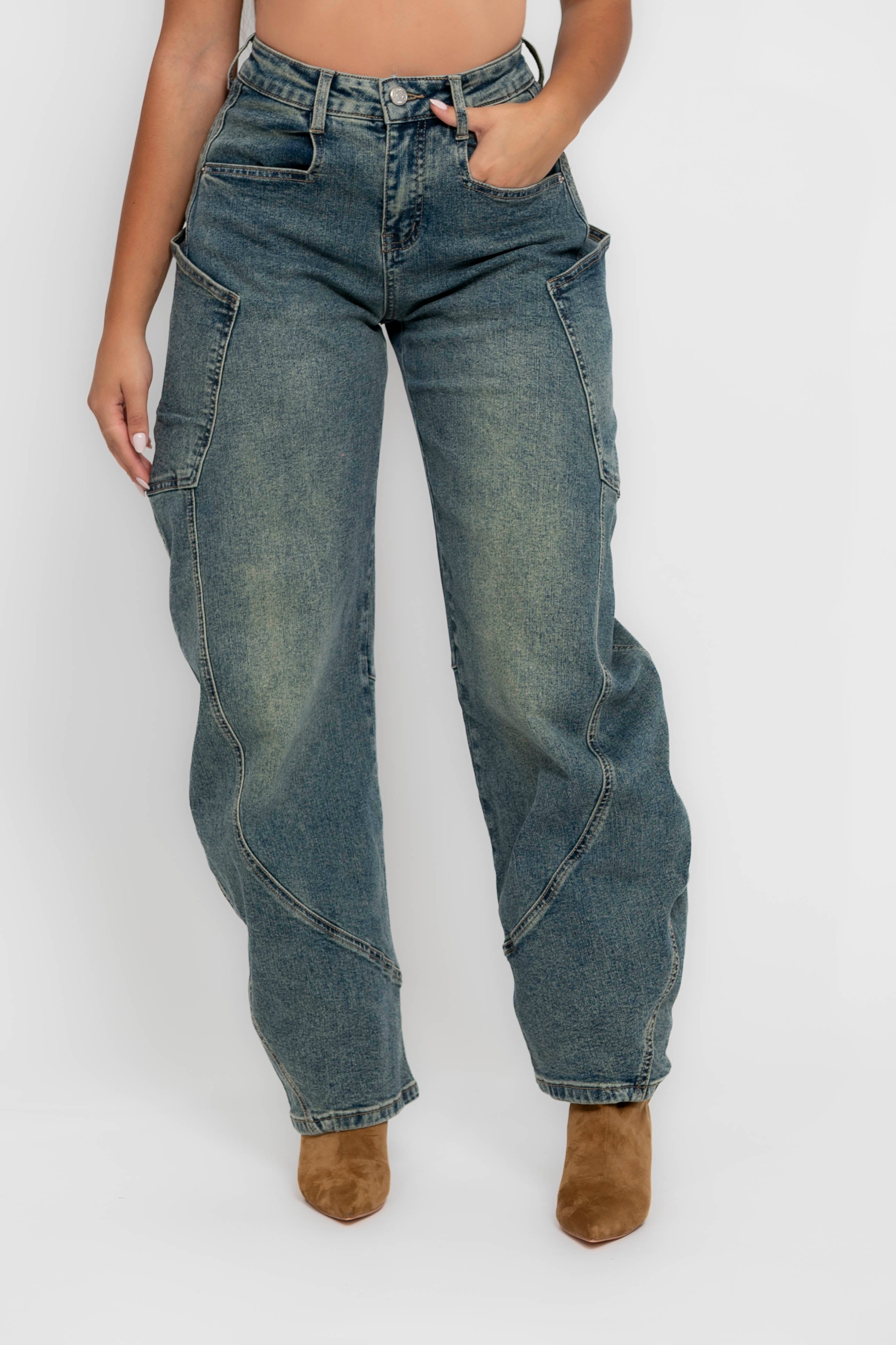 Jeans ballon tascone sabbiato