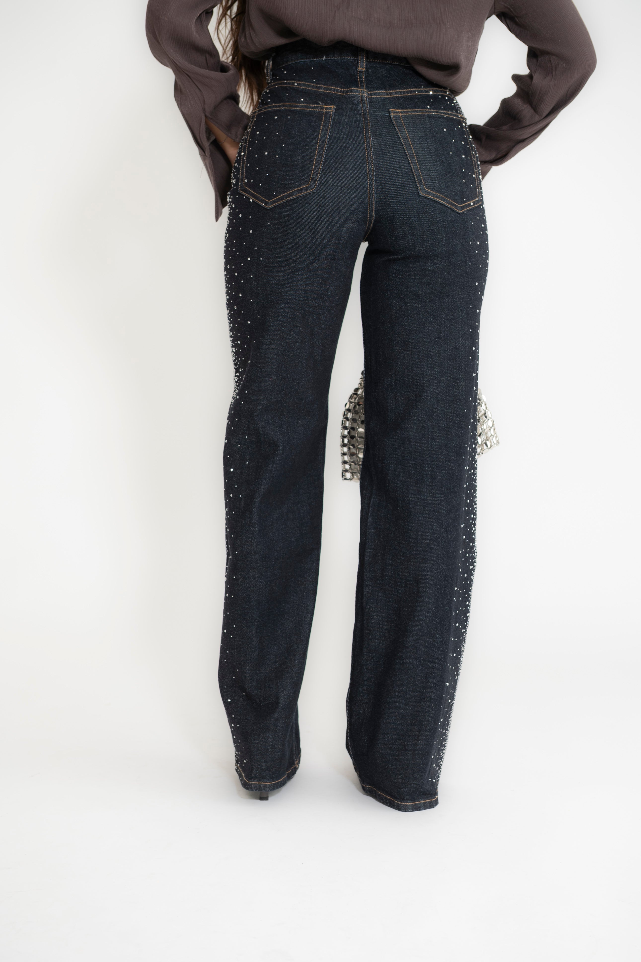 Jeans palazzo con strass