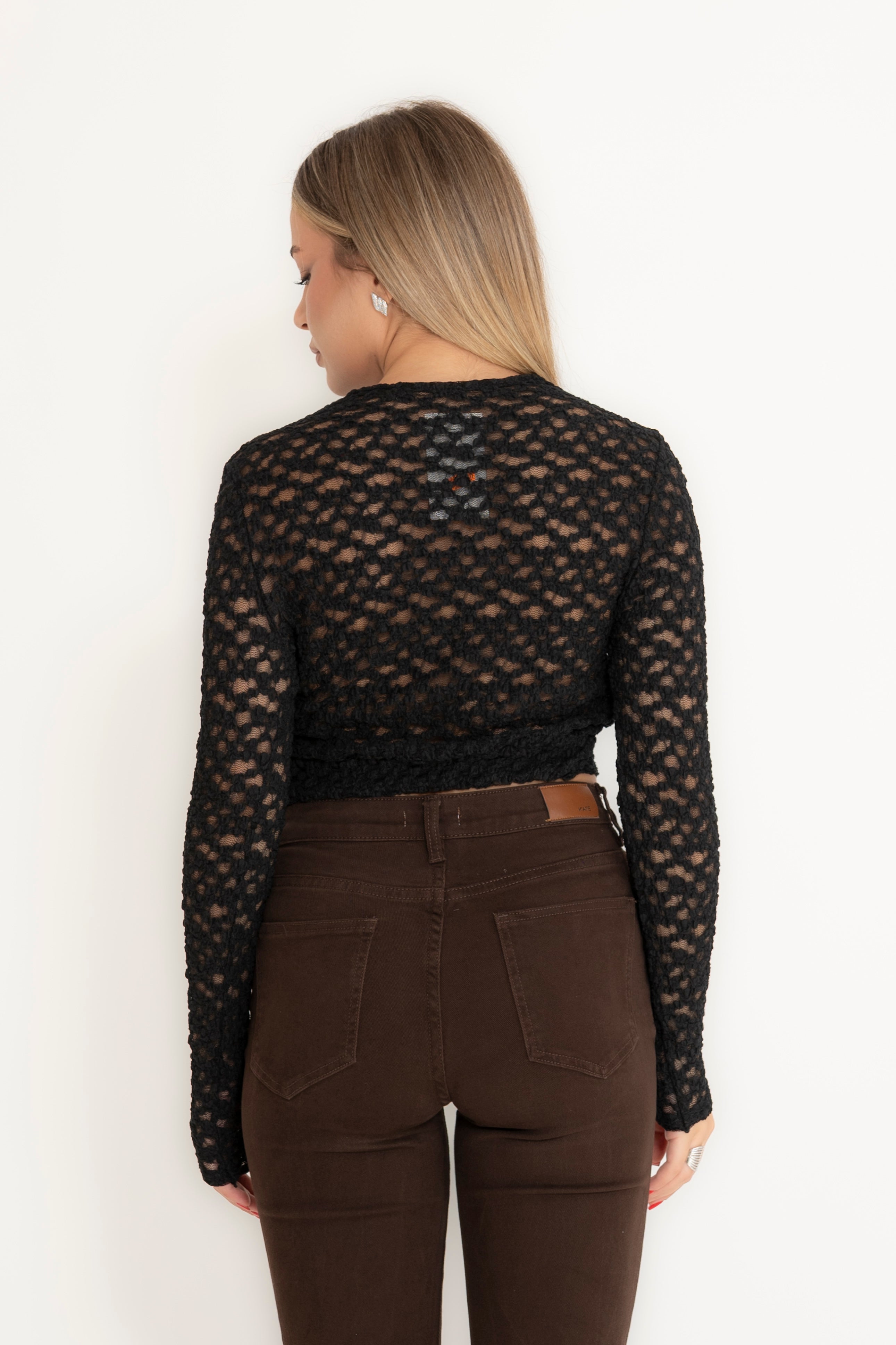 Maglia crop con micro fiori e dettaglio gold