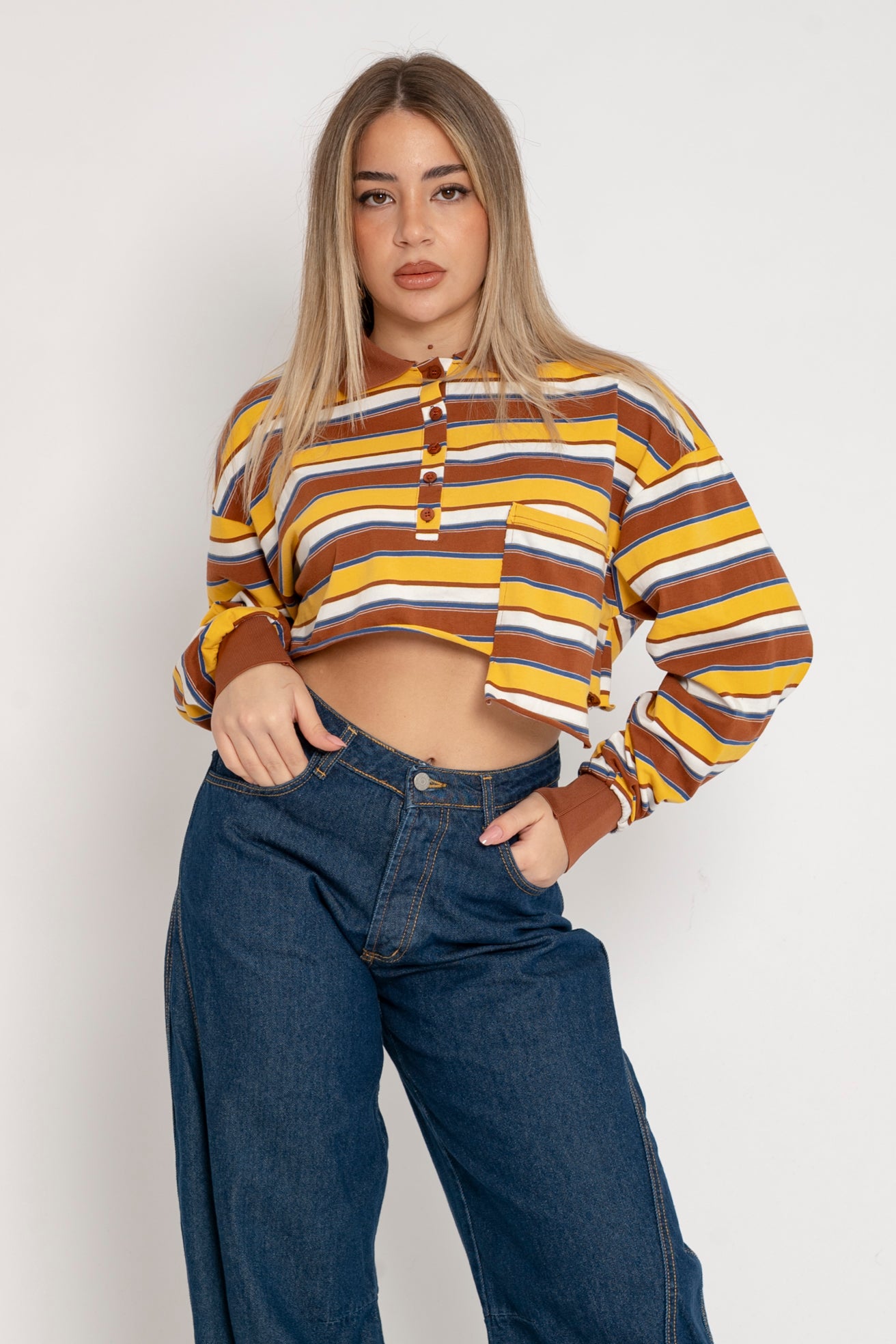 Polo crop a righe
