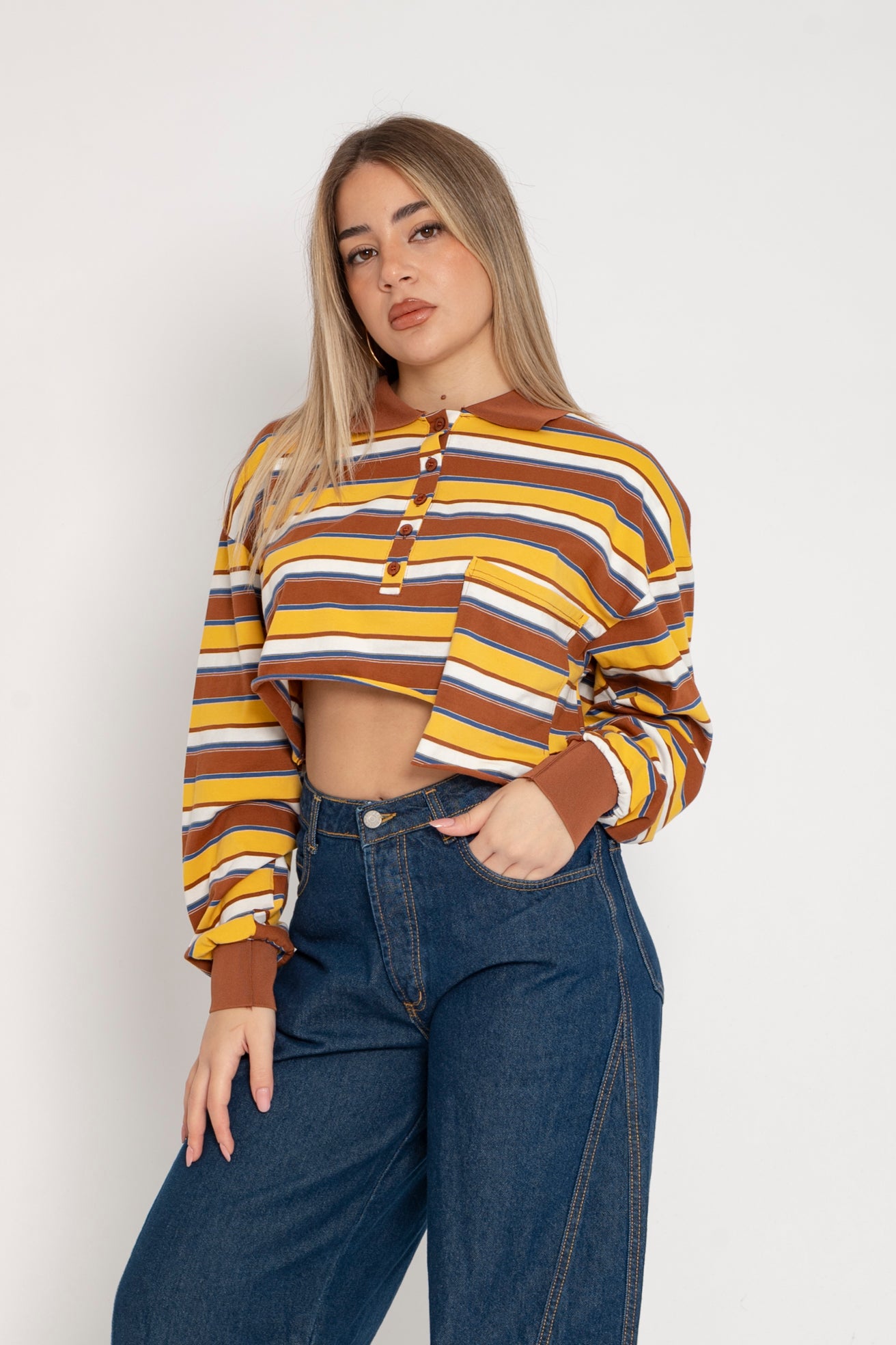 Polo crop a righe
