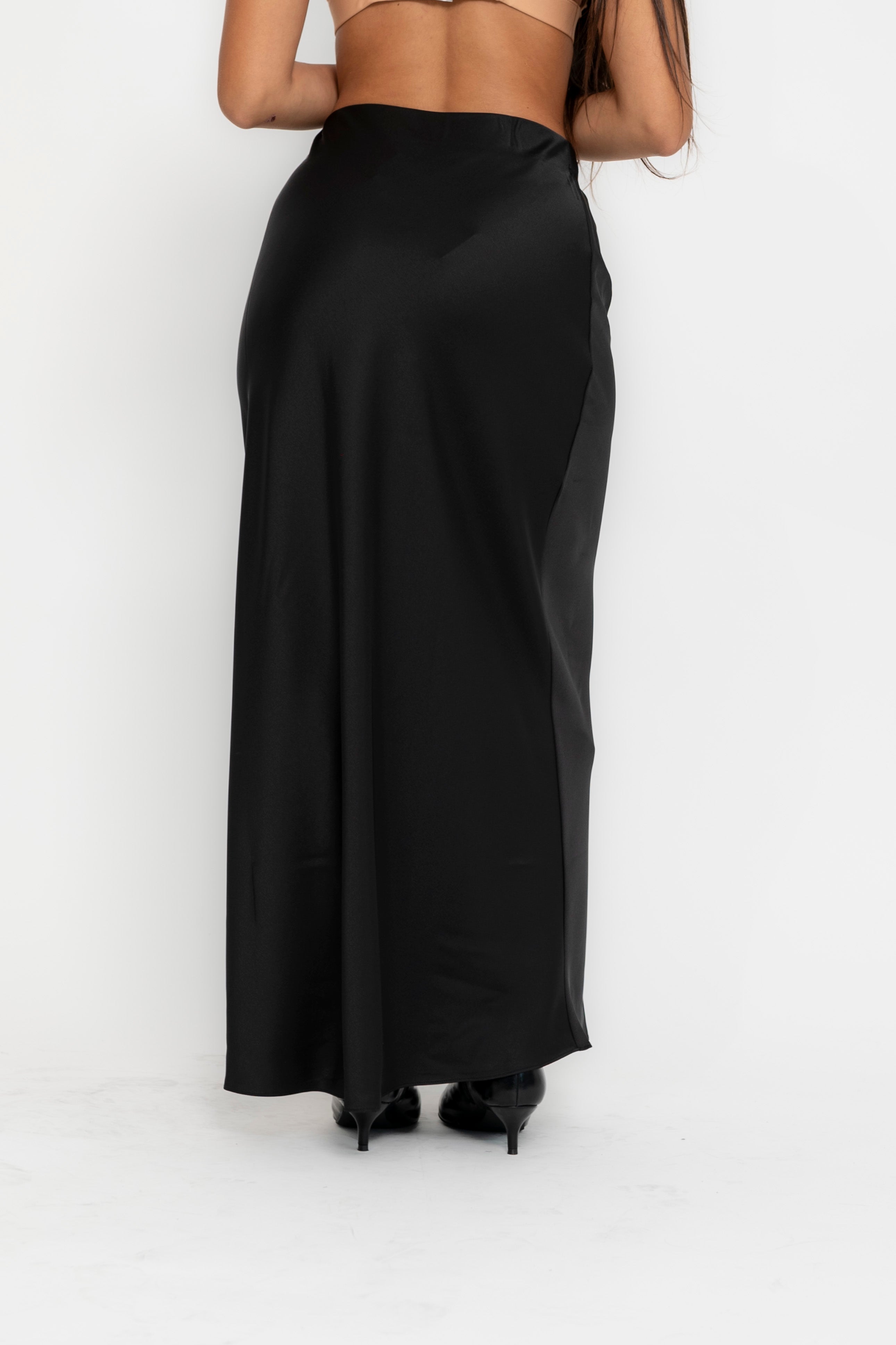 Gonna in raso midi nero