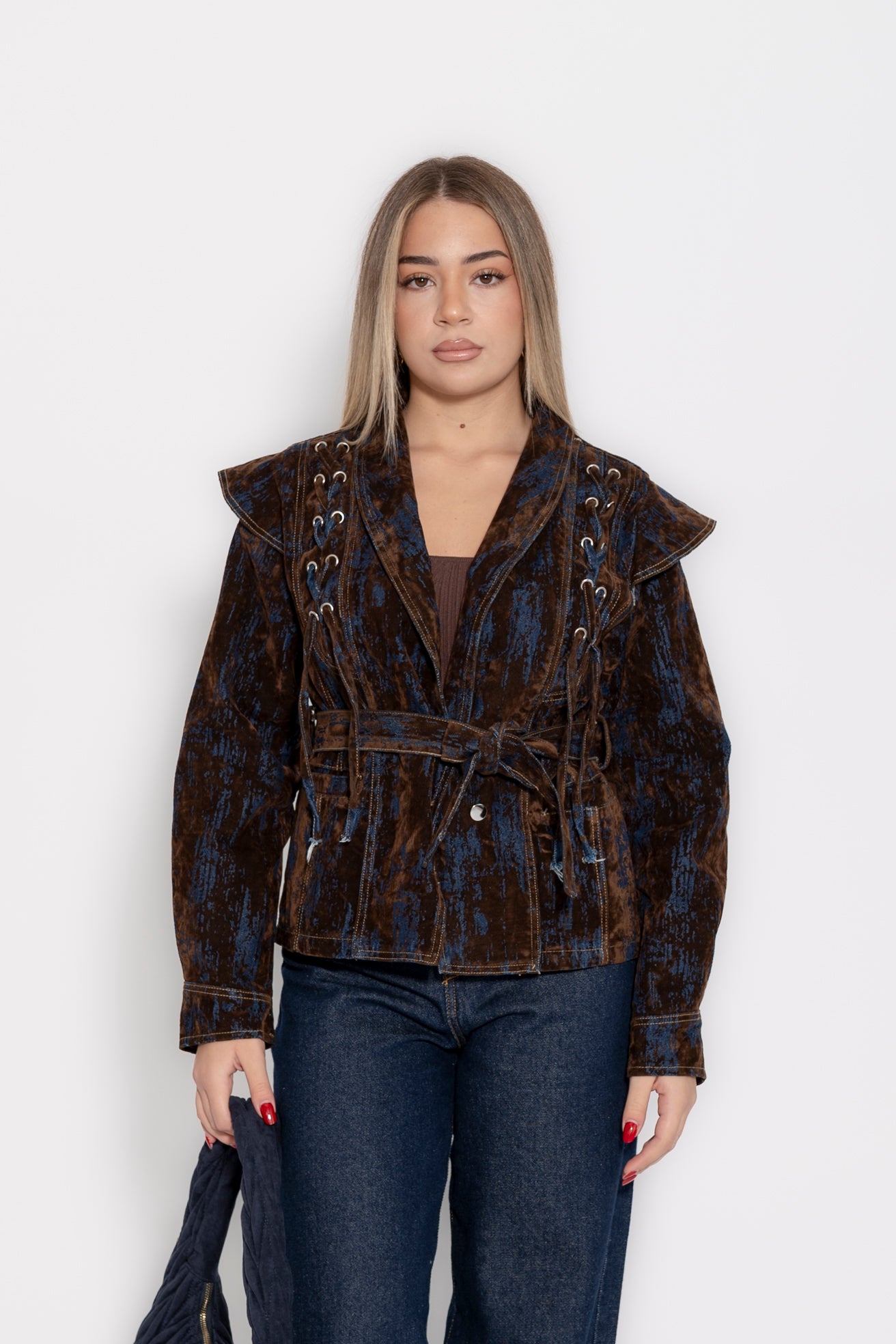 Giubbino denim con stringhe