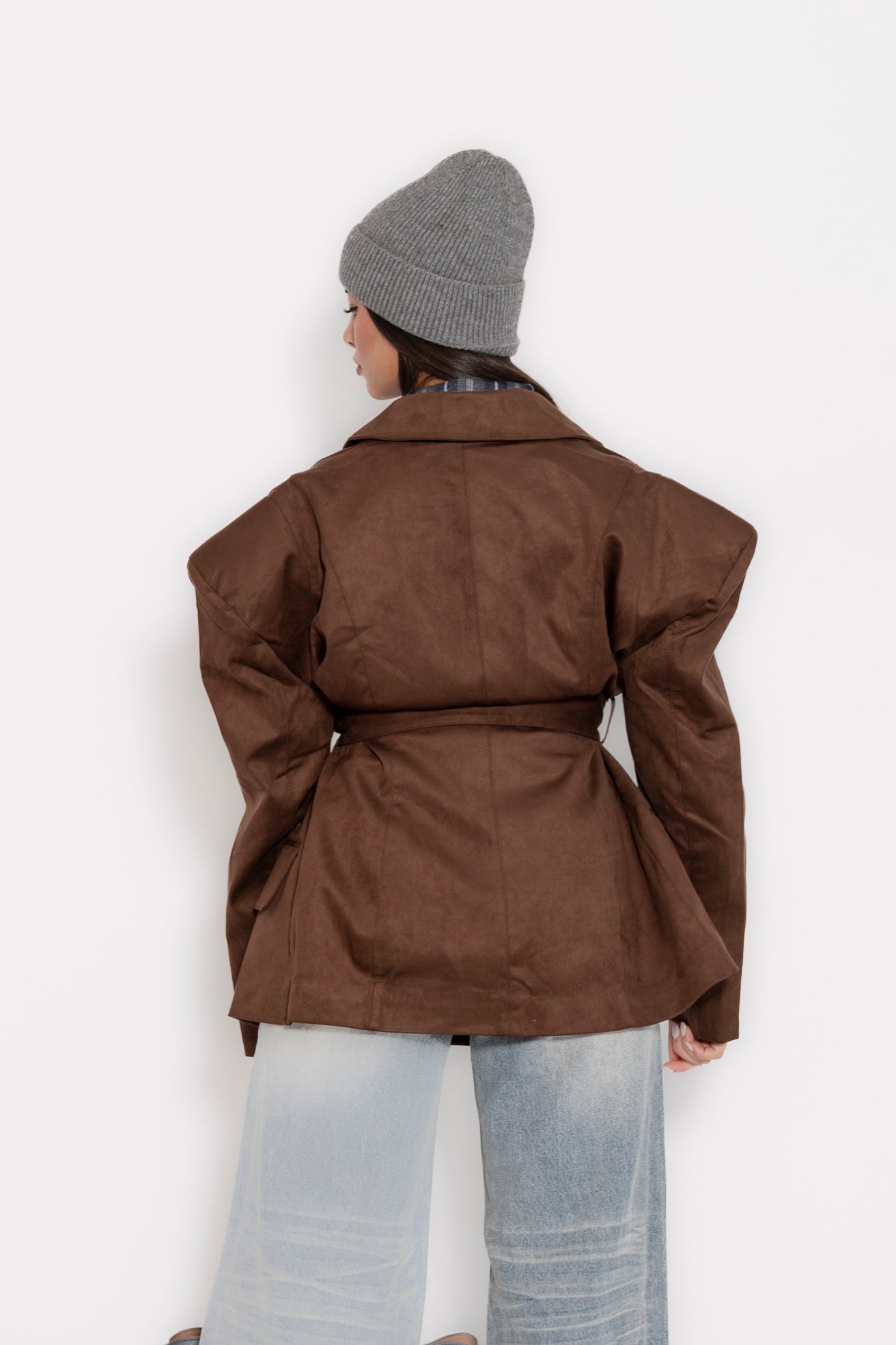 Blazer spalla larga in camoscio