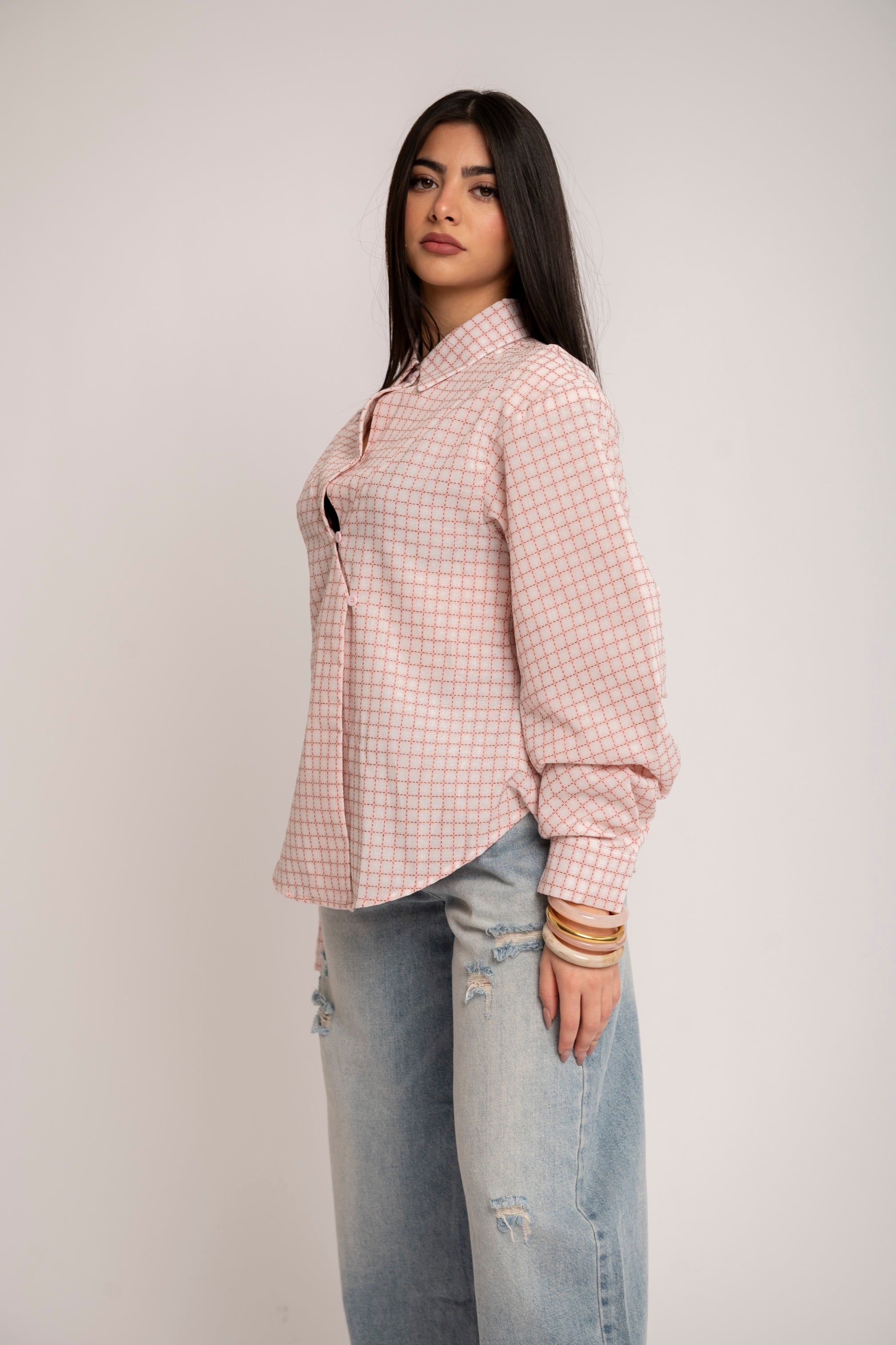 Camicia con bottone asimmetrico pink