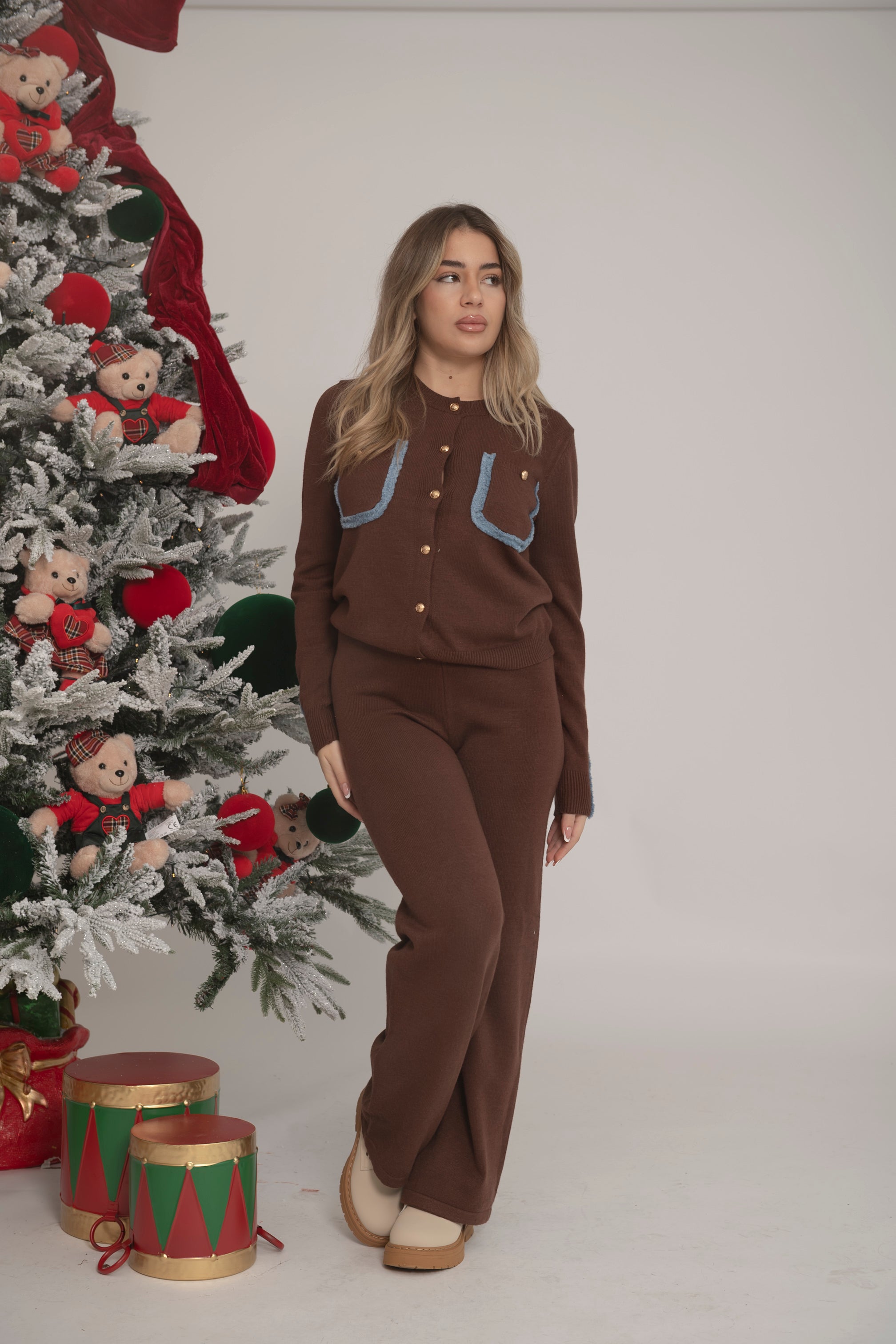 Cordset in lana con dettagli in denim