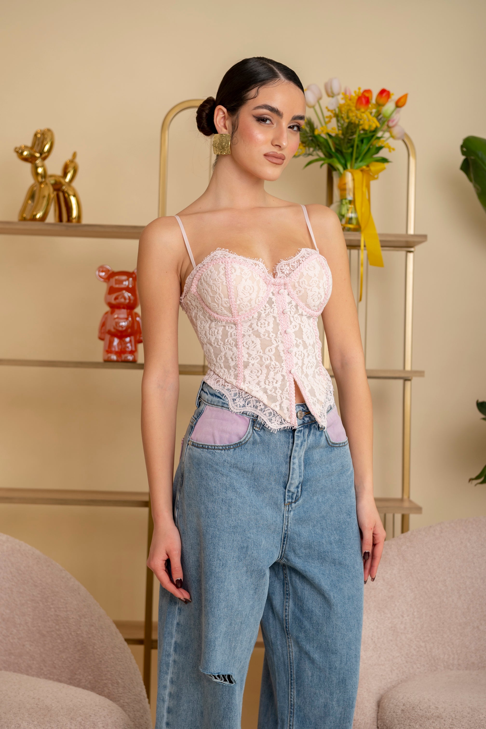 Corsetto ricamato pink