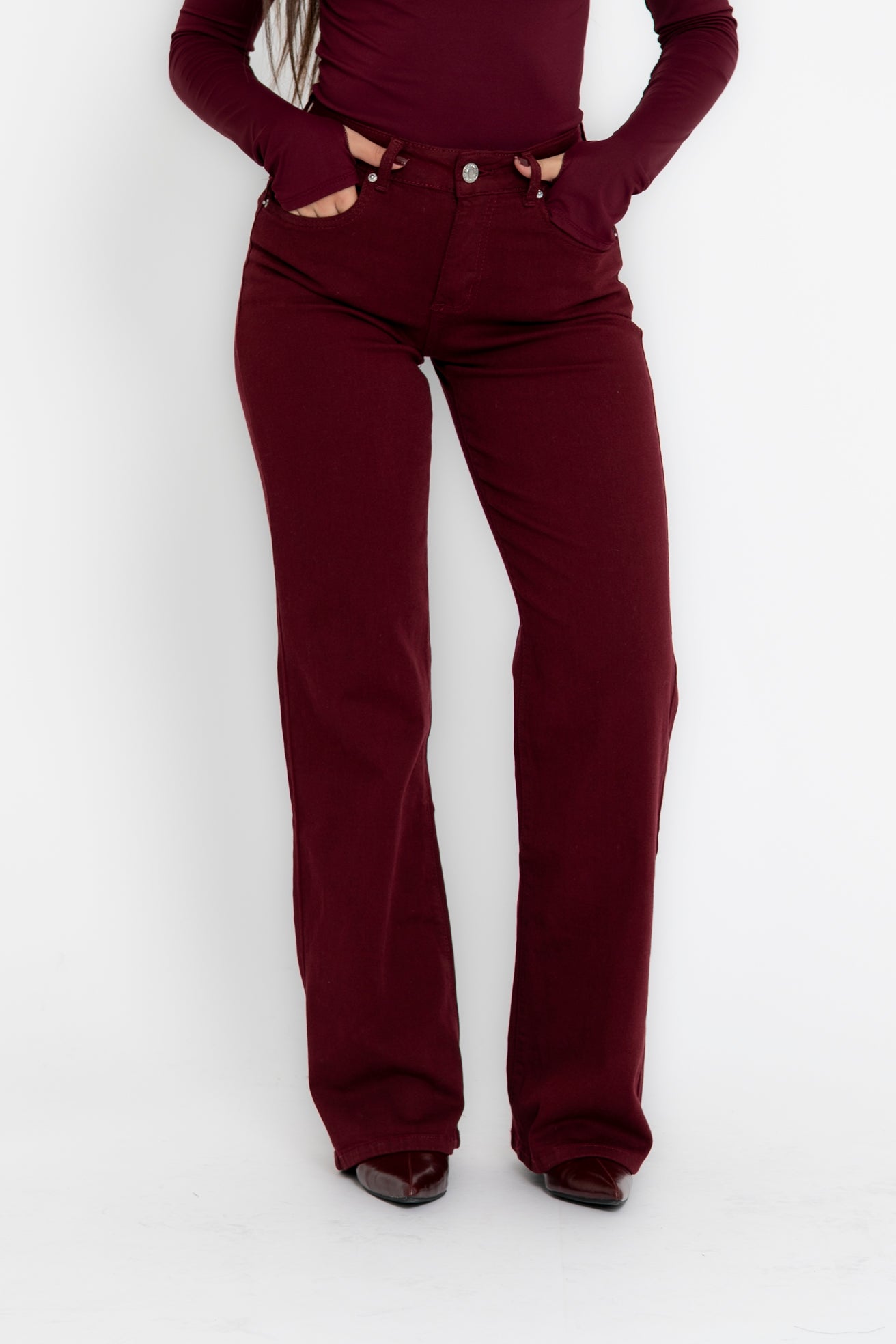 Jeans wide leg bordeaux