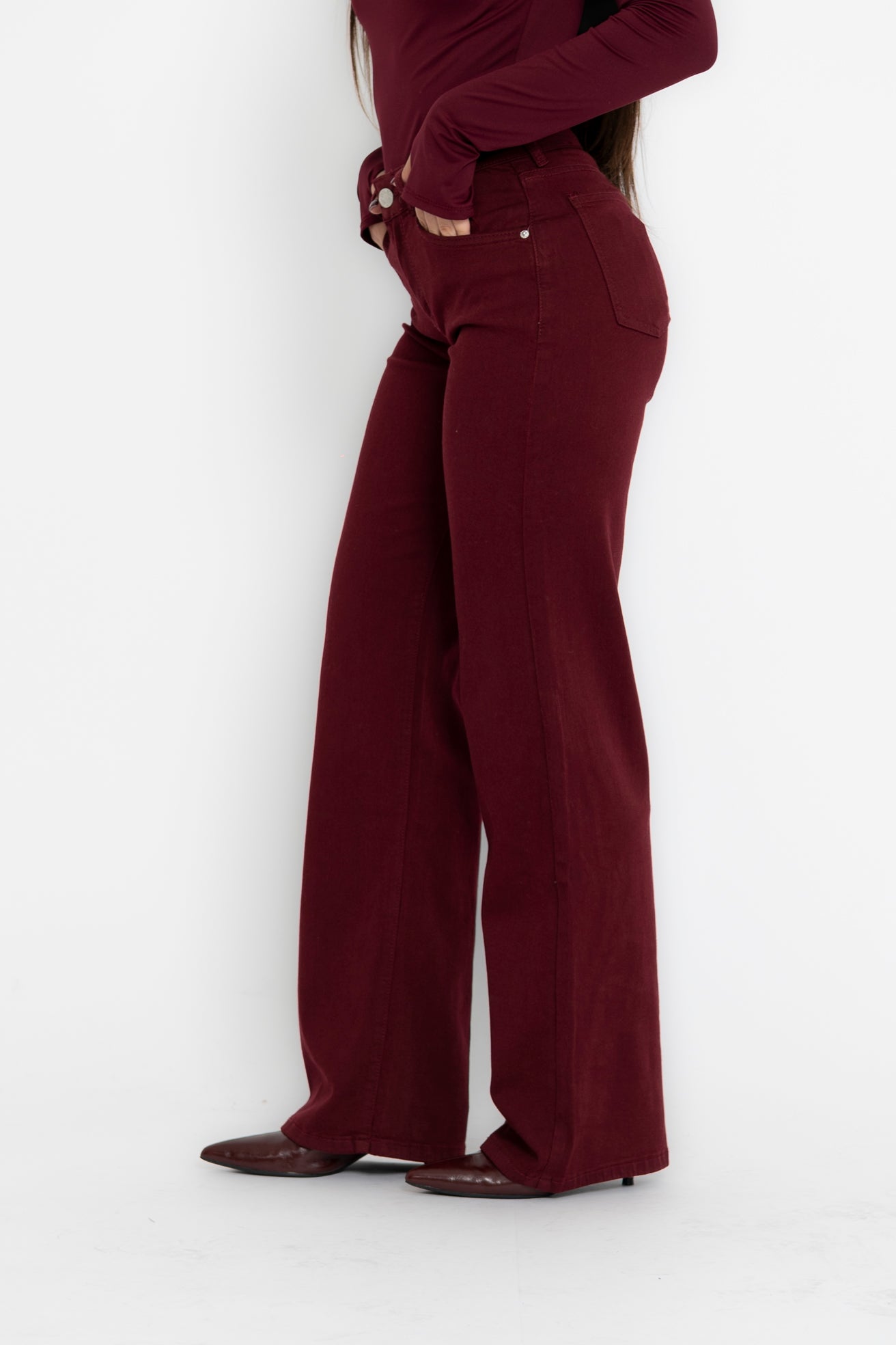 Jeans wide leg bordeaux